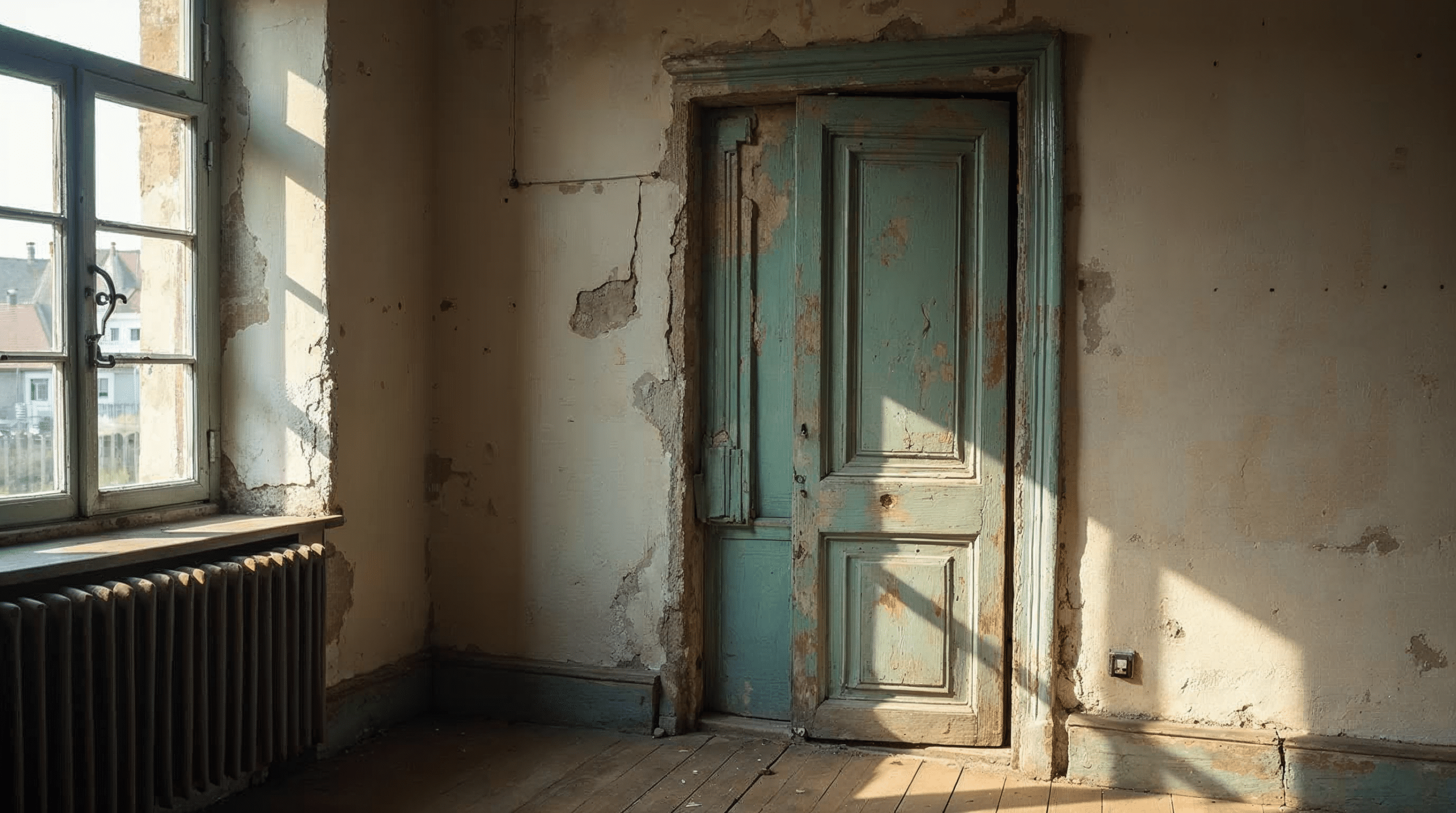 Alte Blockzarge in einem Bremer Altbau mit dicker Wand und sichtbaren Putzschichten nach Entfernung der Tür