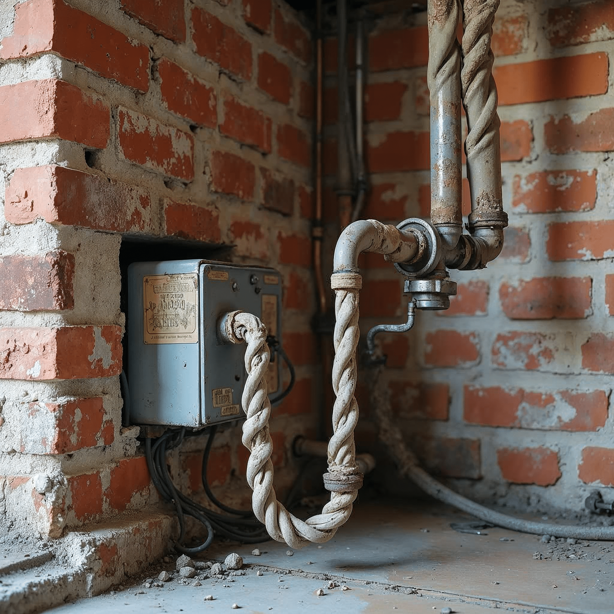 Alte Elektrik und Sanitärinstallationen bei einer Kernsanierung