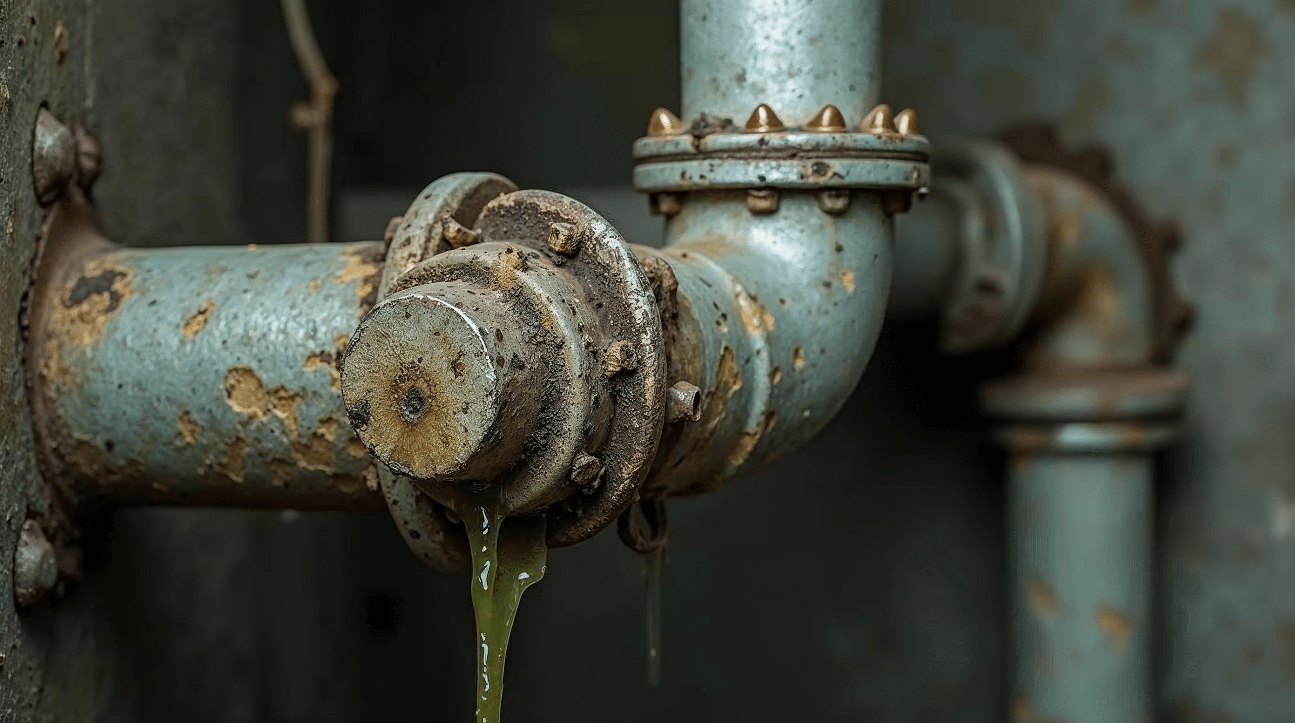 Alte korrodierte verzinkte Stahlrohre in einem Altbaukeller