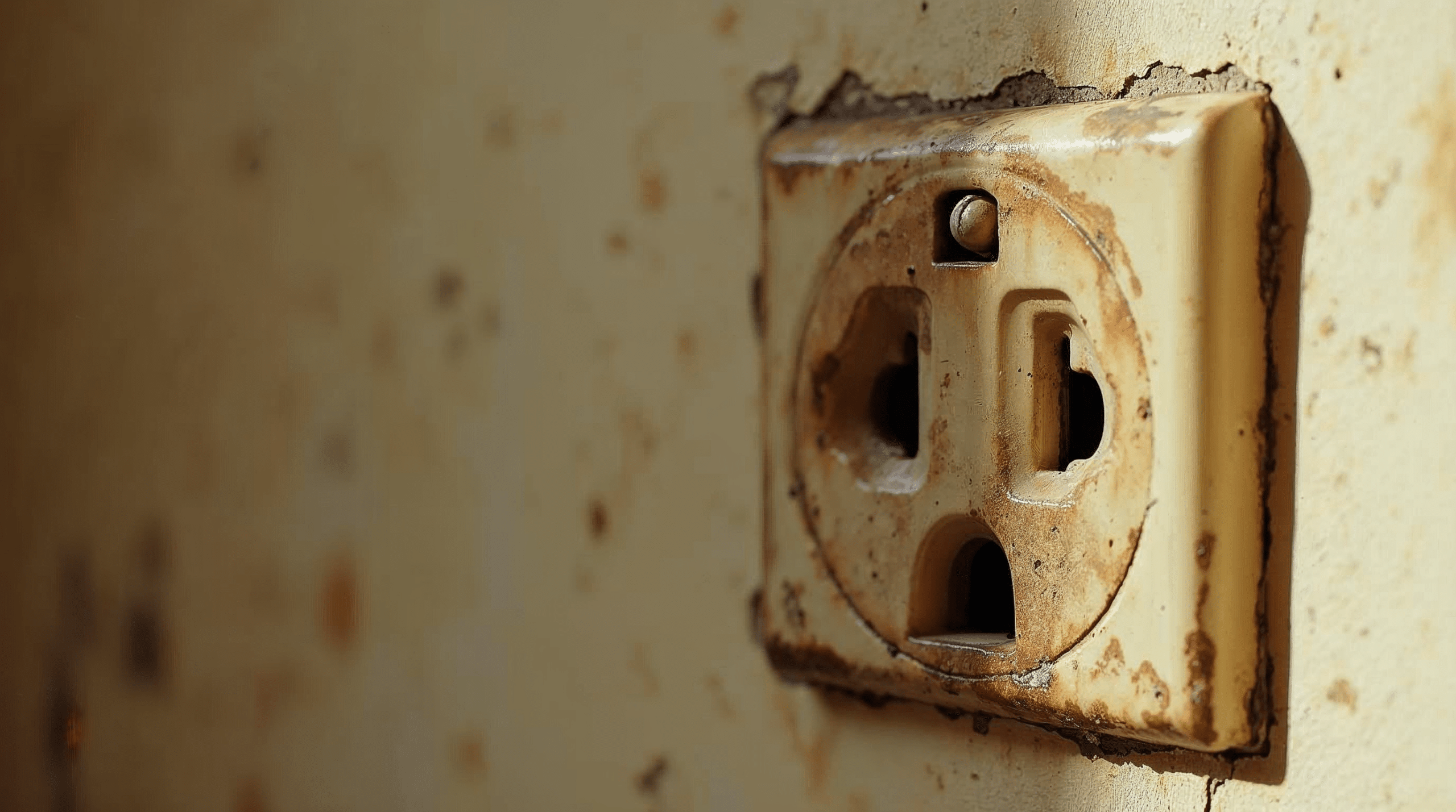 Alte Steckdose mit Verschmorungsspuren in einer Altbauwohnung