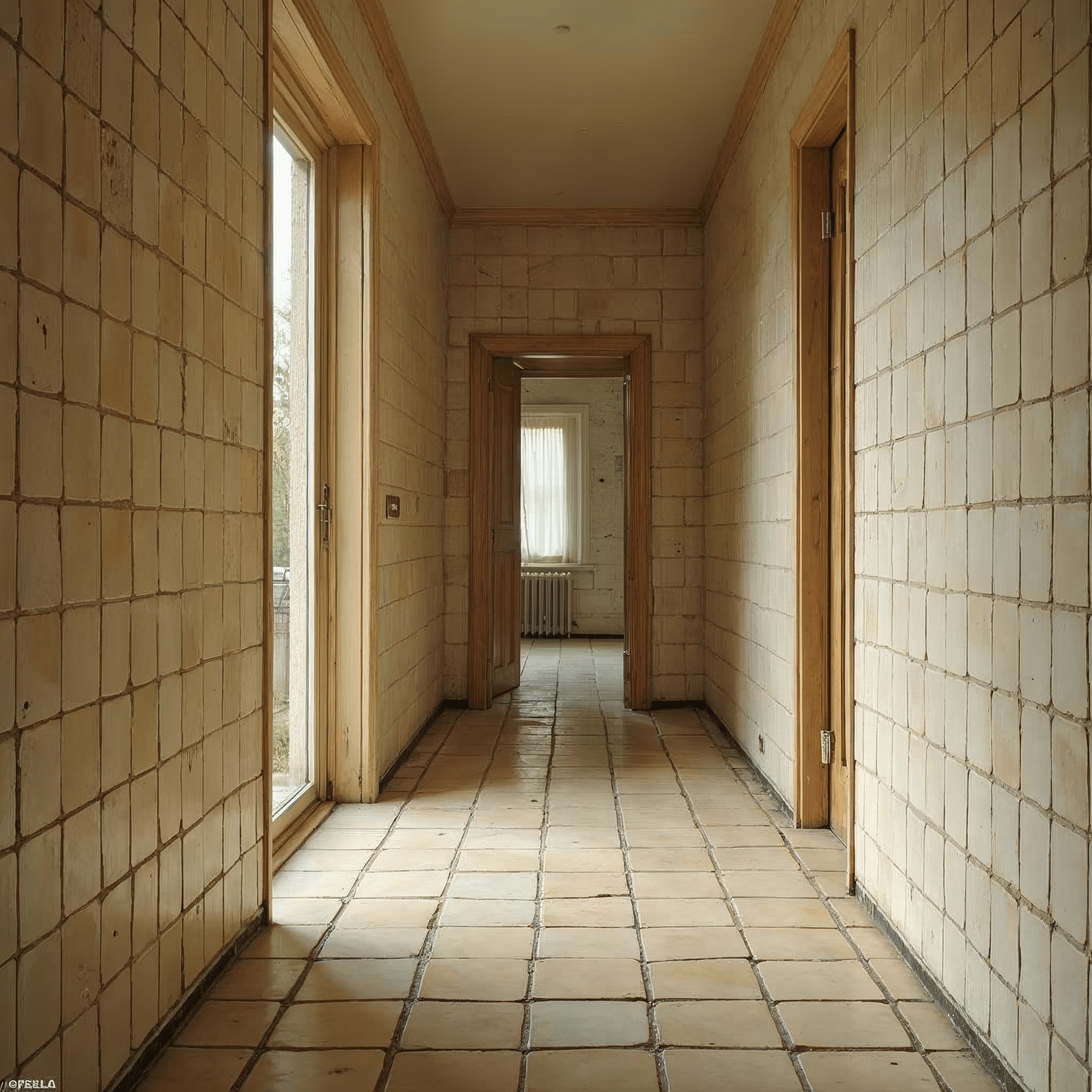 Alter Fliesenboden in einer Bremer Bestandswohnung vor der Renovierung