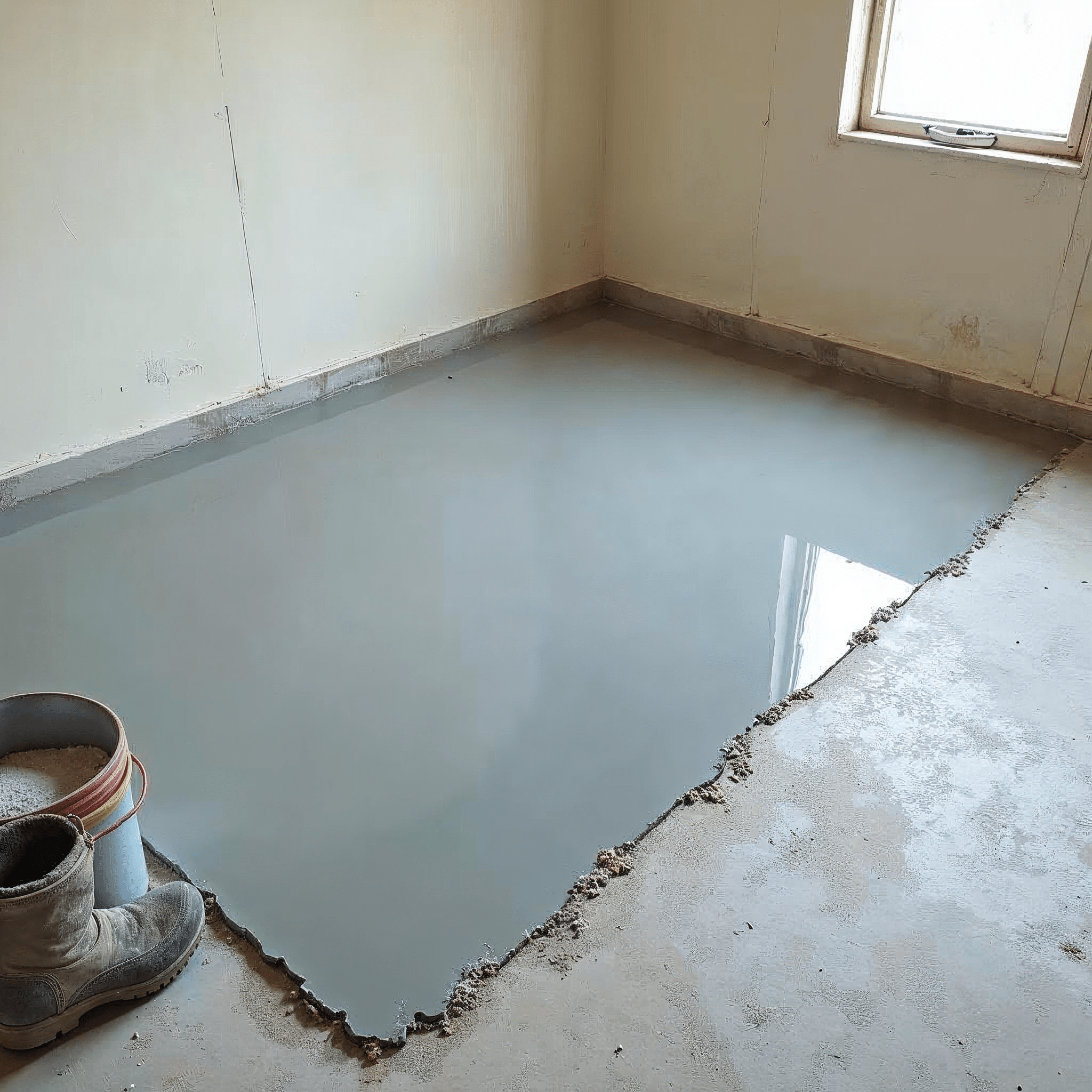 Ausgleichsmasse wird auf unebenen Estrich aufgetragen