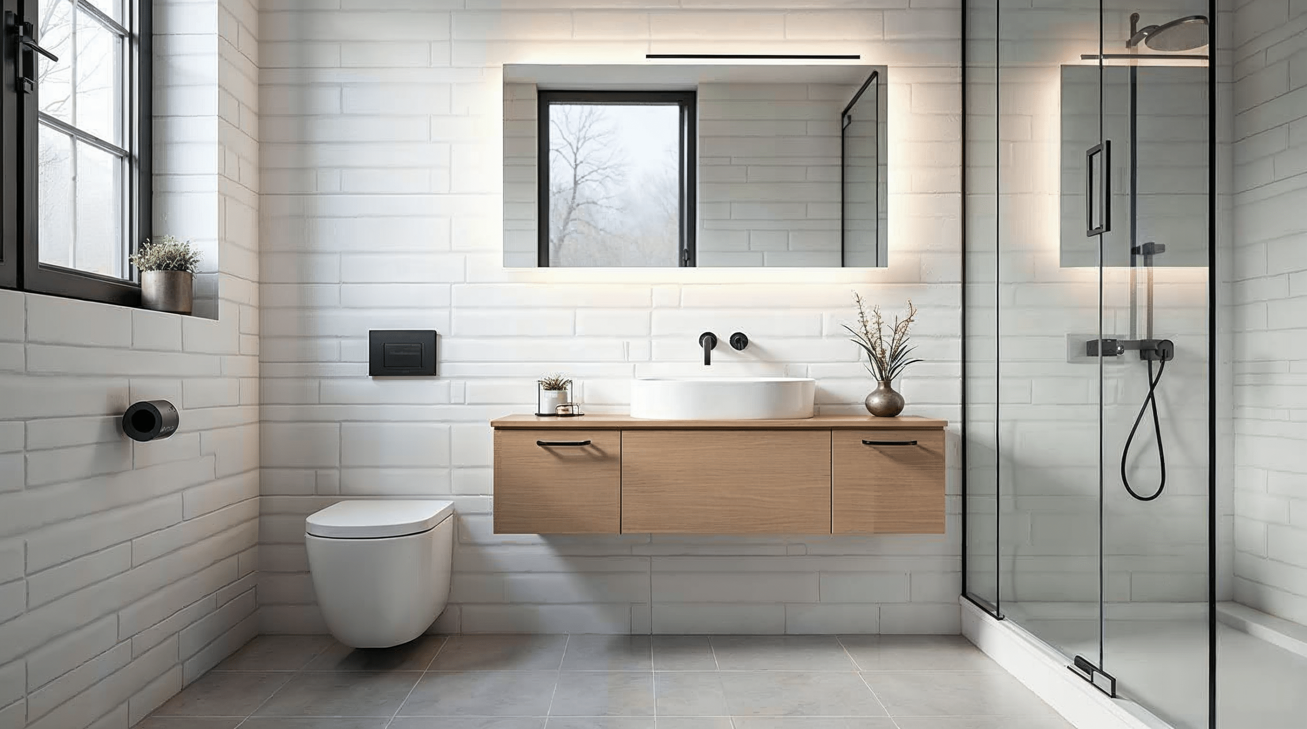 Fertig renoviertes modernes Badezimmer mit begehbarer Dusche in einem Bremer Einfamilienhaus