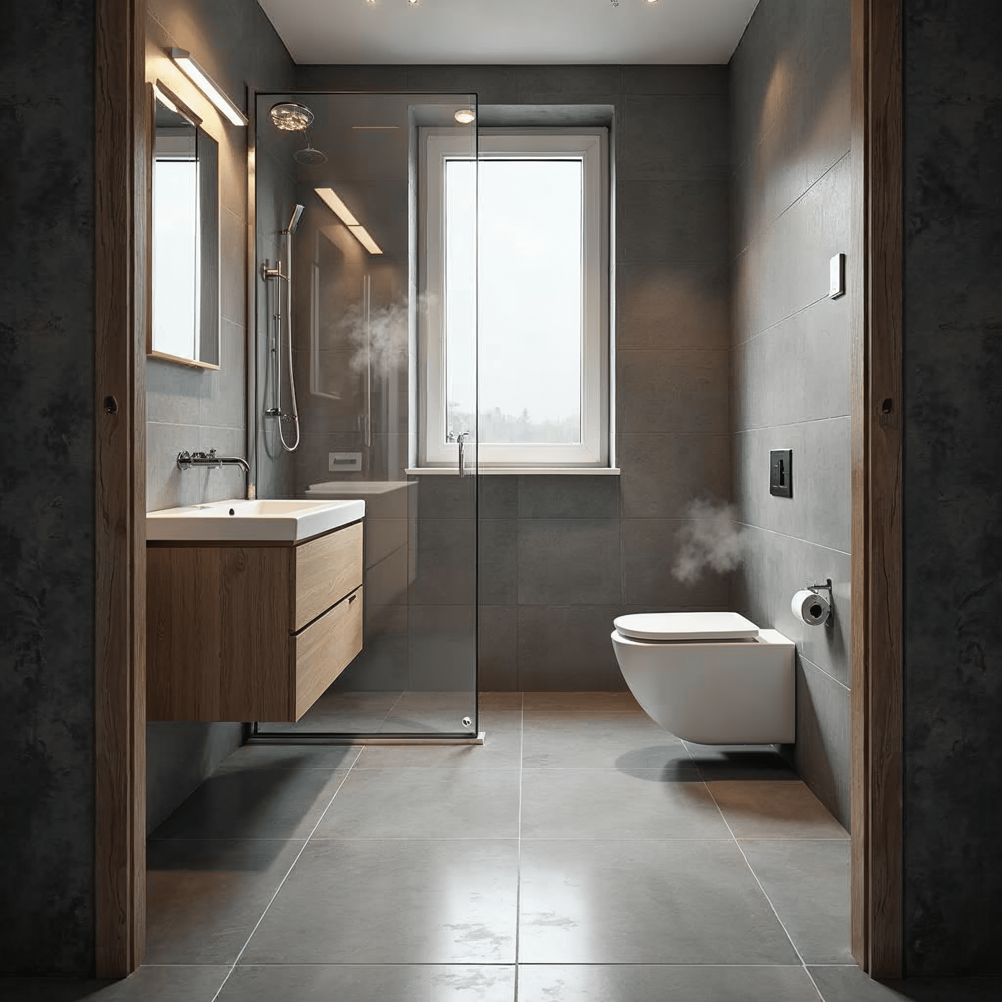 Badezimmer mit Fliesen und Fußbodenheizung nach der Sanierung in Bremen