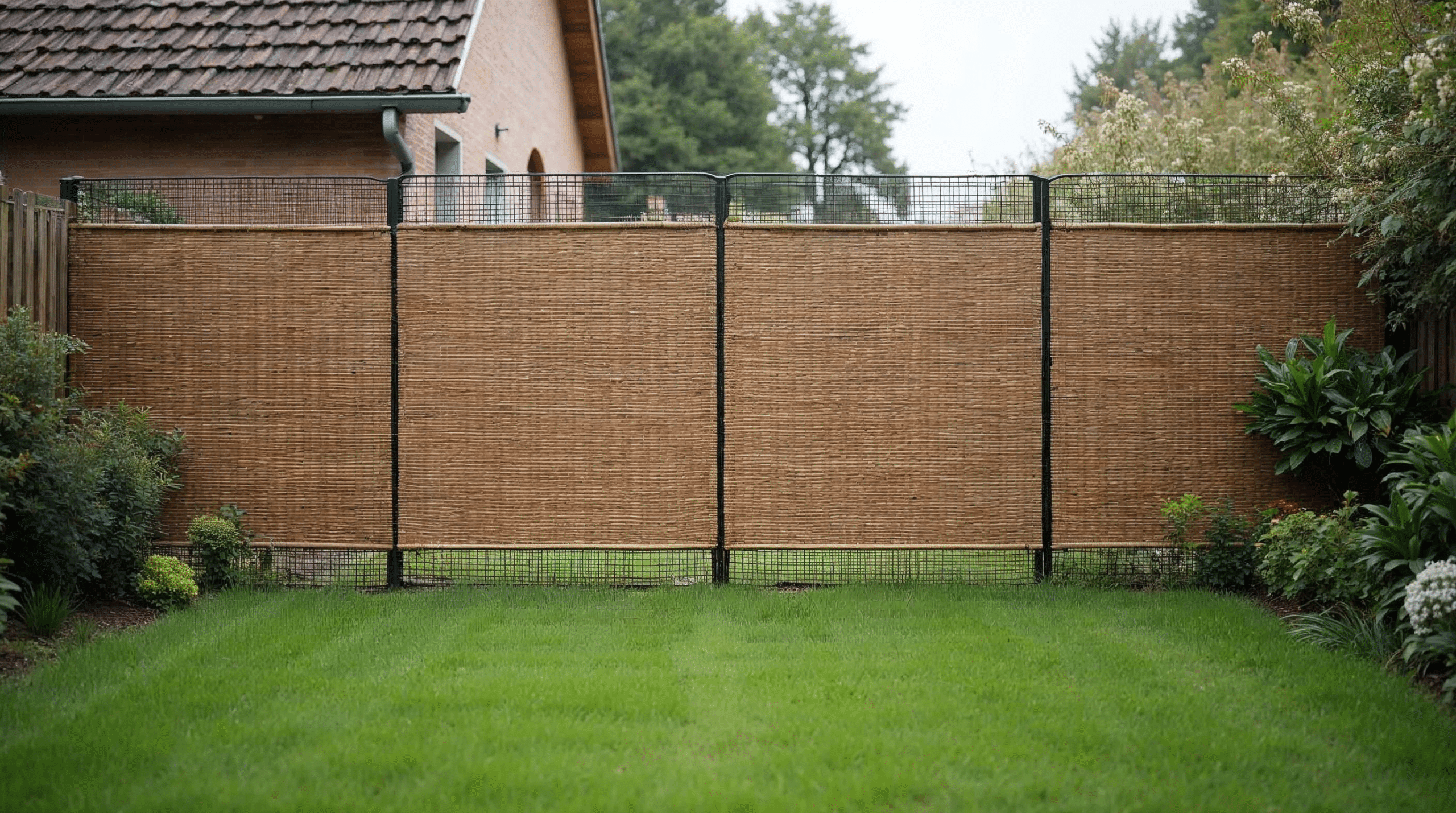 Bambusmatte als Sichtschutz an einem Doppelstabmattenzaun