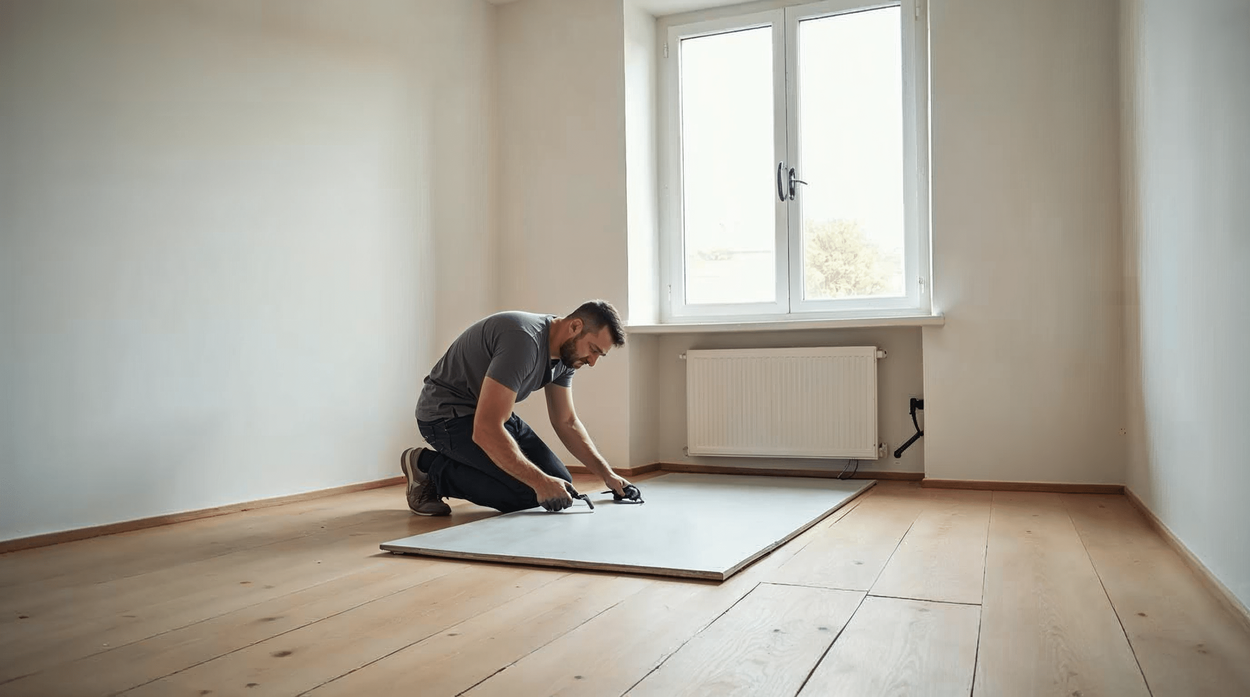 Klick-Vinyl wird in einer leeren Wohnung verlegt