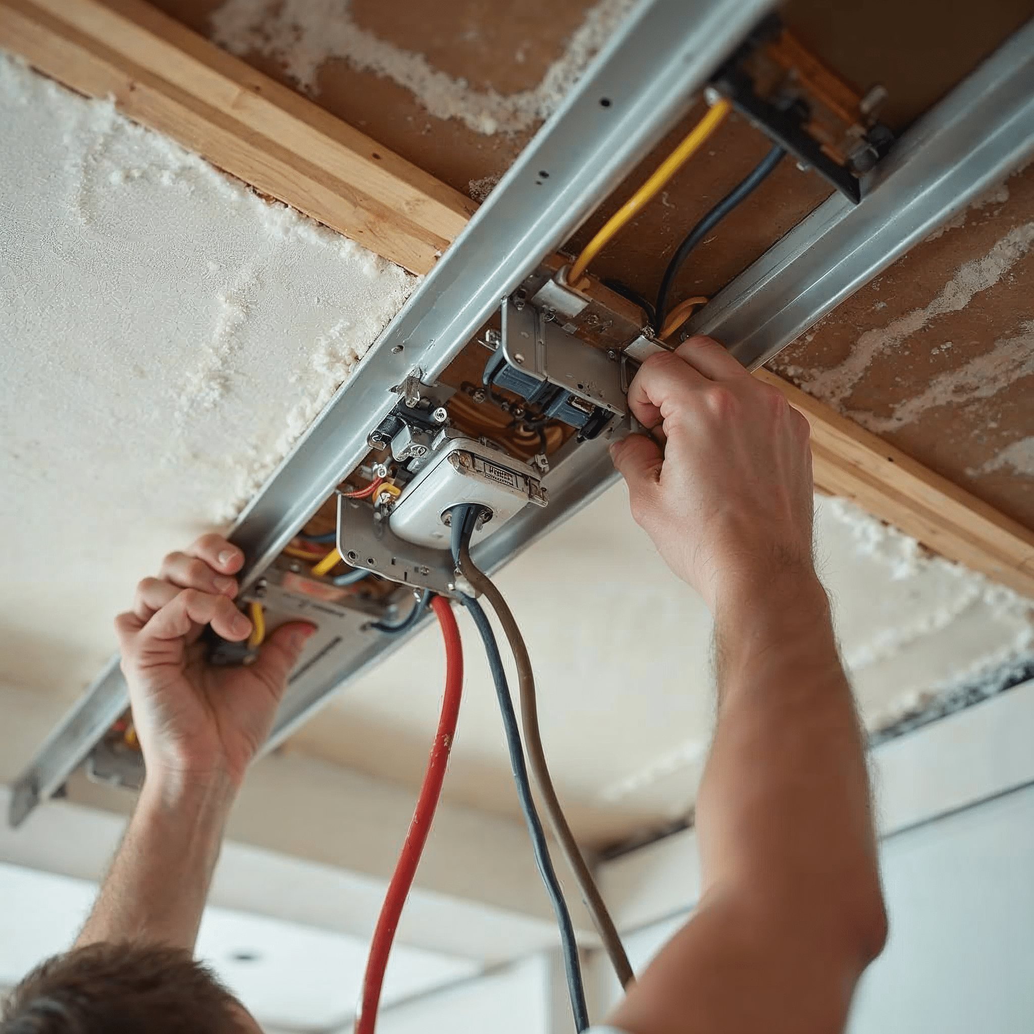 Elektroleitungen und LED-Spots in einer abgehängten Decke