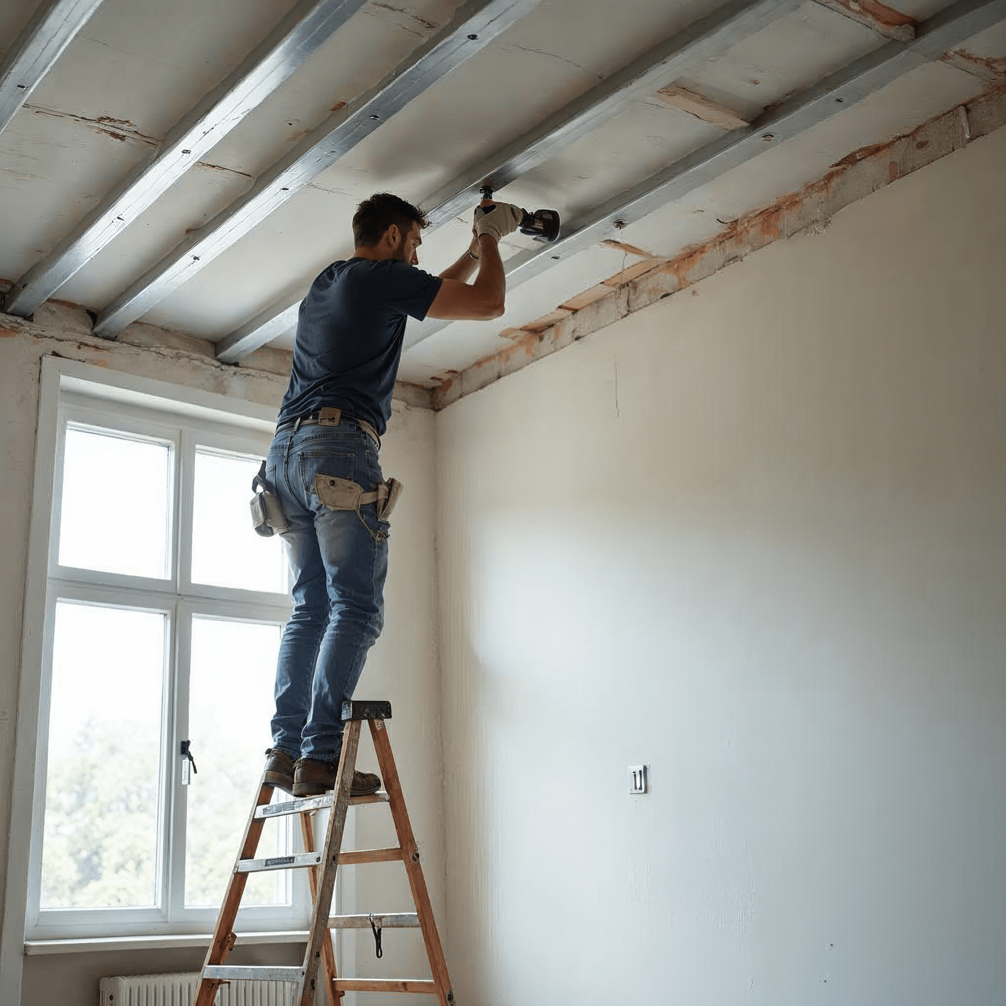 Metall-Unterkonstruktion für eine abgehängte Decke im Trockenbau