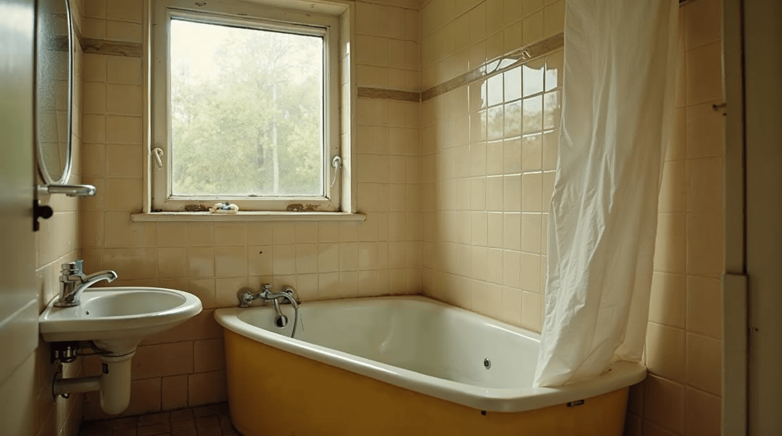 Altes Badezimmer mit Badewanne vor dem Umbau zur ebenerdigen Dusche