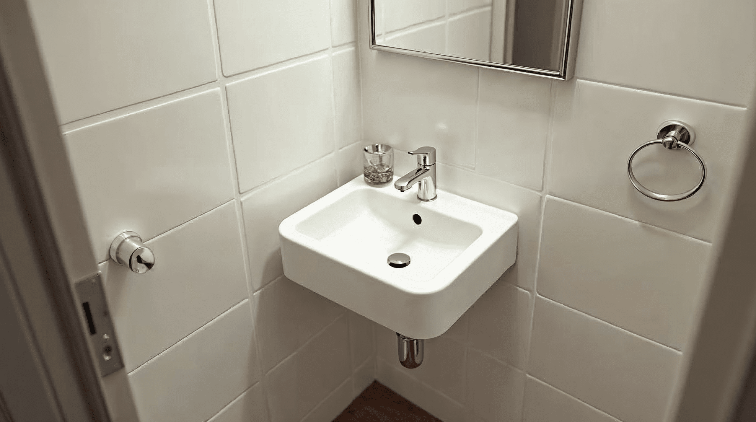 Kleiner Eckwaschtisch in einem schmalen Gäste-WC