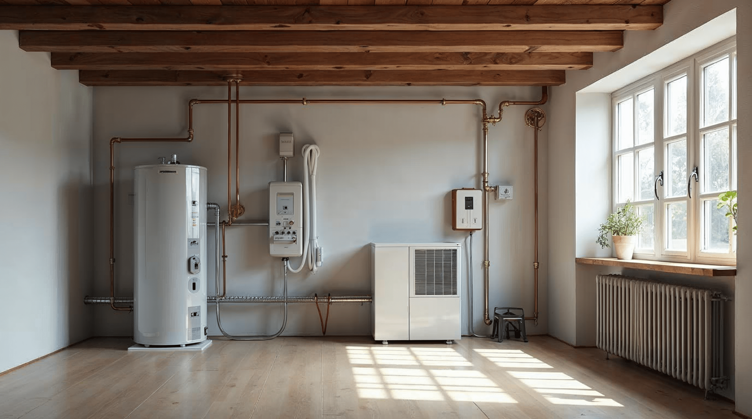 Neue Waermepumpe im Technikraum eines Einfamilienhauses