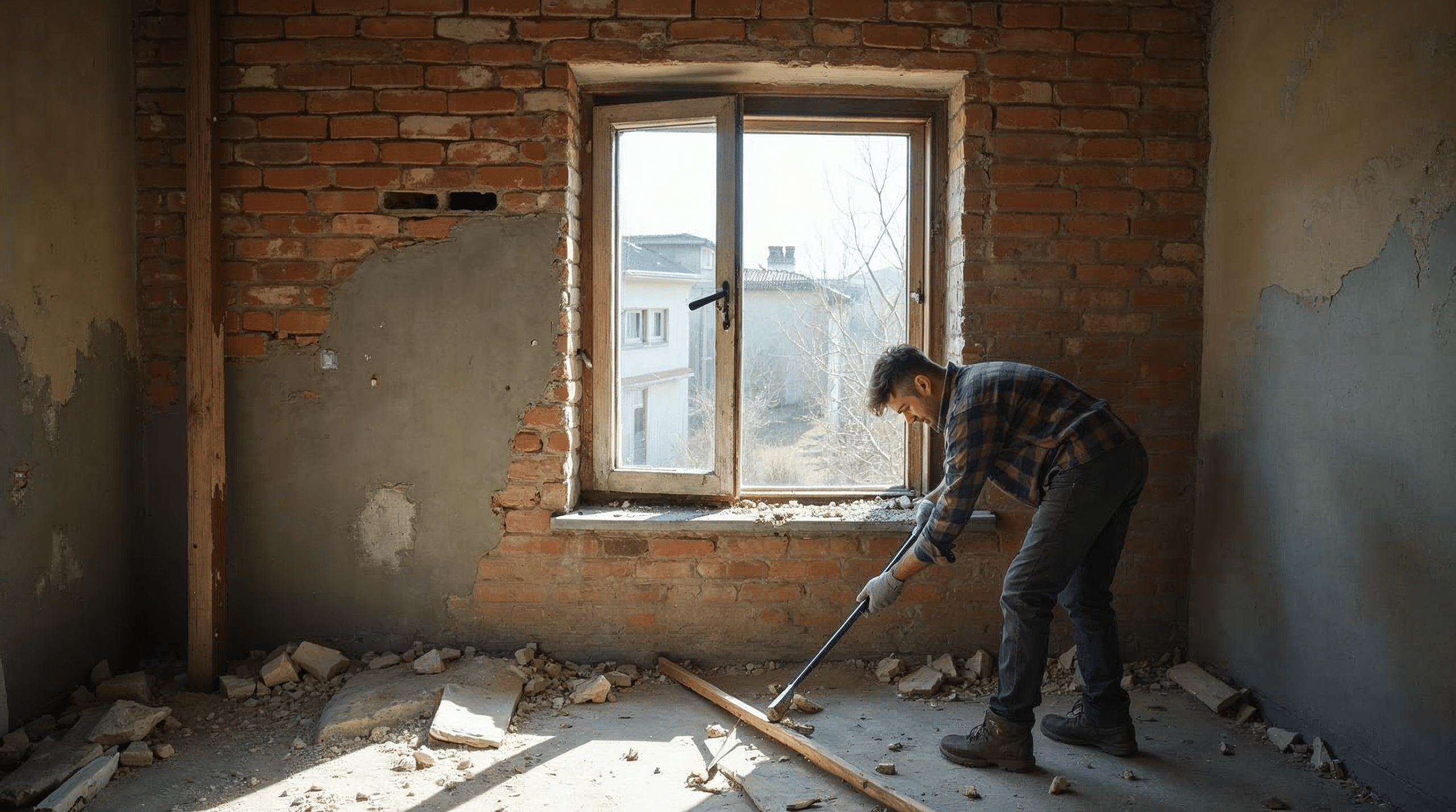 Demontage eines alten Fensters in einer Altbauwohnung