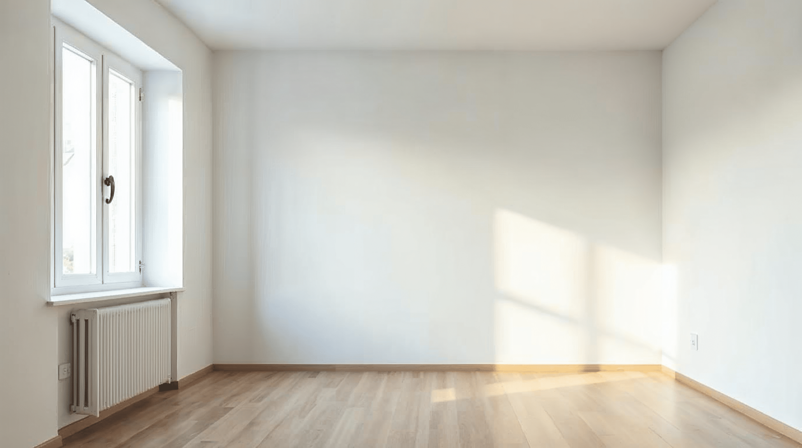 Frisch saniertes Wohnzimmer mit neuen Wänden und Boden