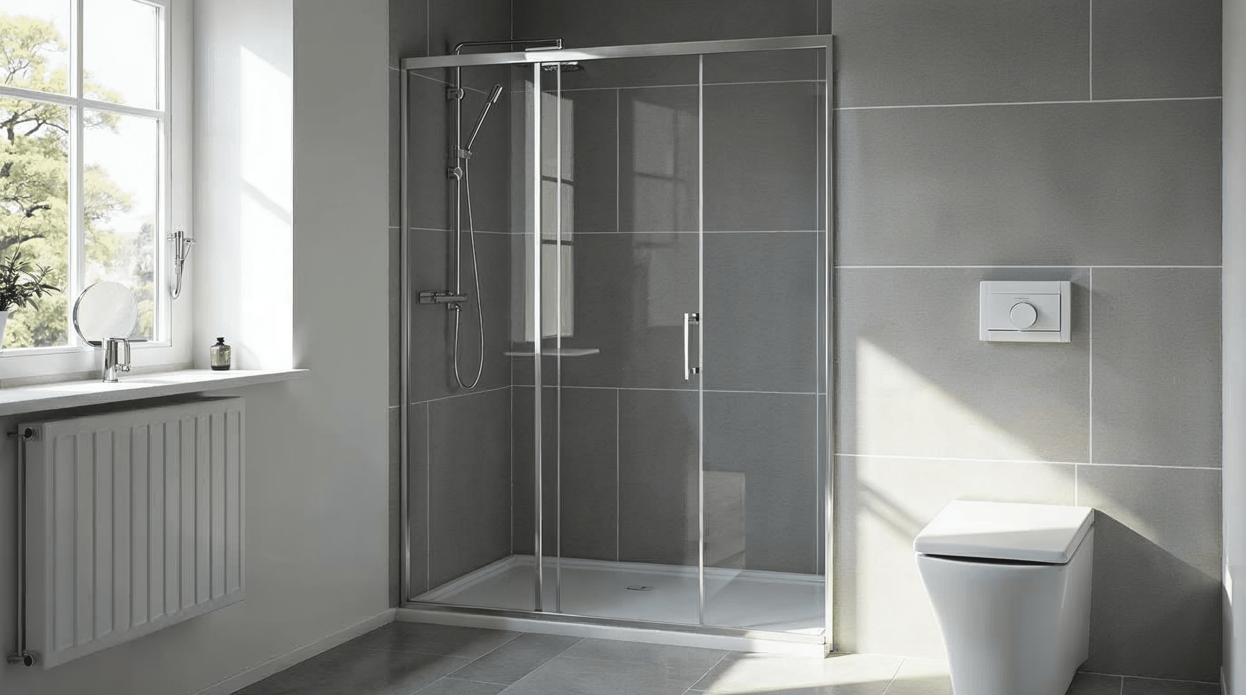 Fertige Walk-in-Dusche mit Glasabtrennung im Wohnbad