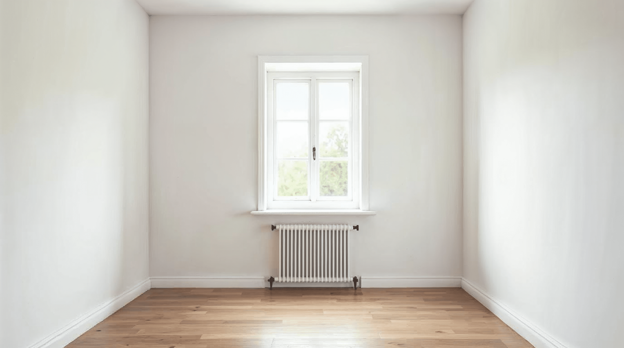 Frisch renovierter Wohnraum mit glatten weißen Wänden