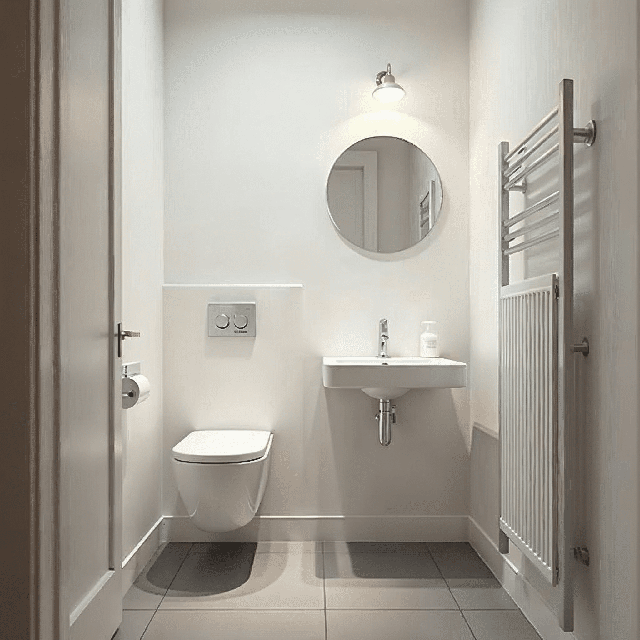 Modernisiertes Gästebad in einem Bremer Einfamilienhaus mit neuen Fliesen, Waschtisch und WC