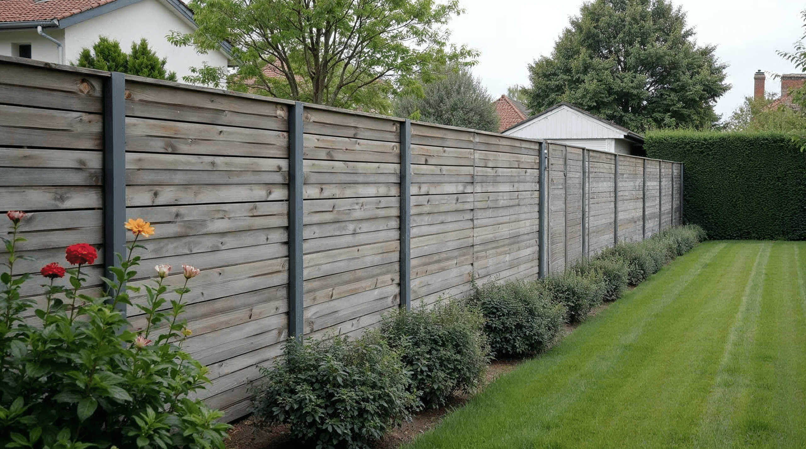 Holz-Sichtschutz aus Lärche mit Rhombus-Profil im Garten