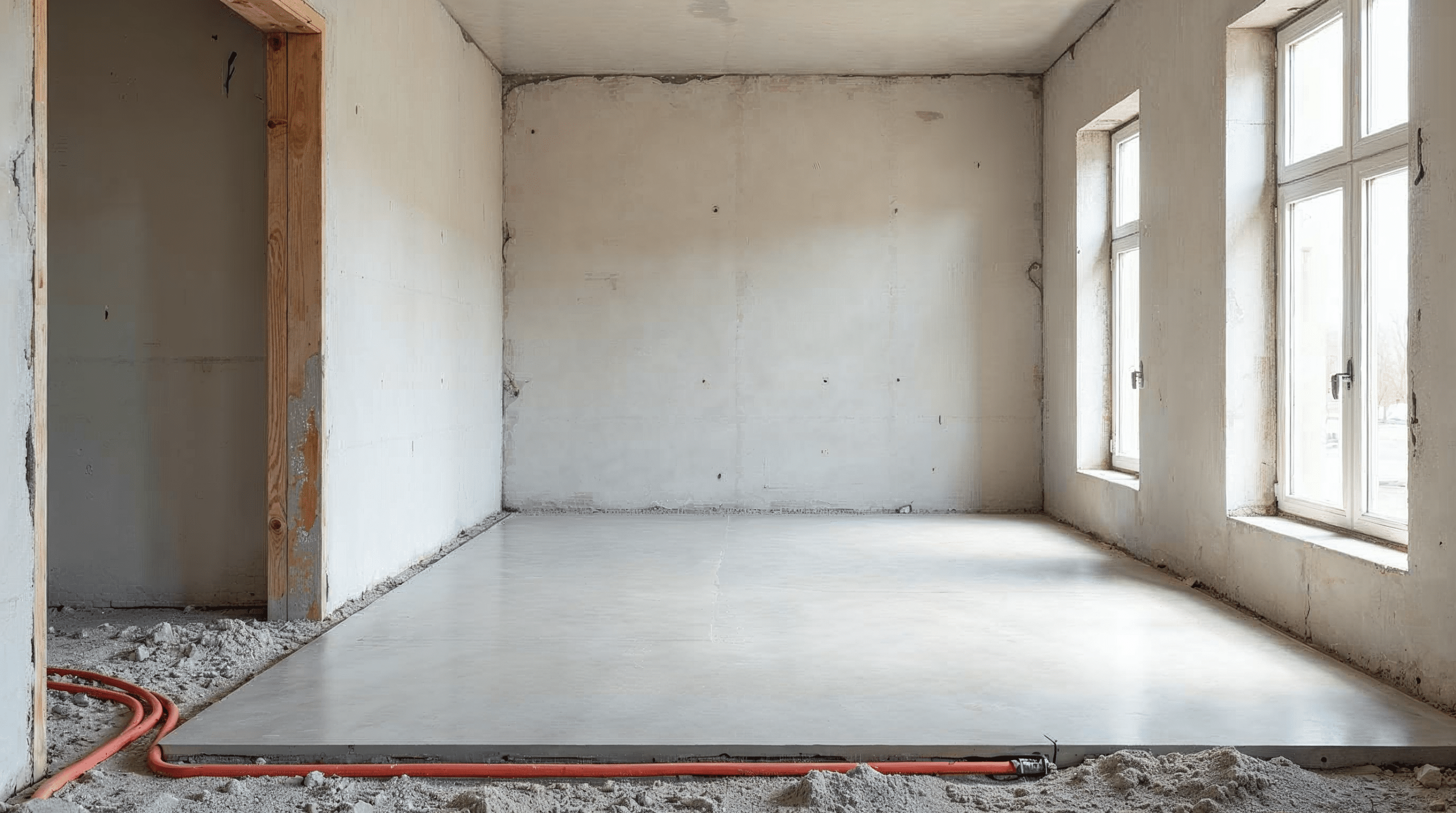 Innenausbau mit frischem Estrich und Trockenbauwaenden