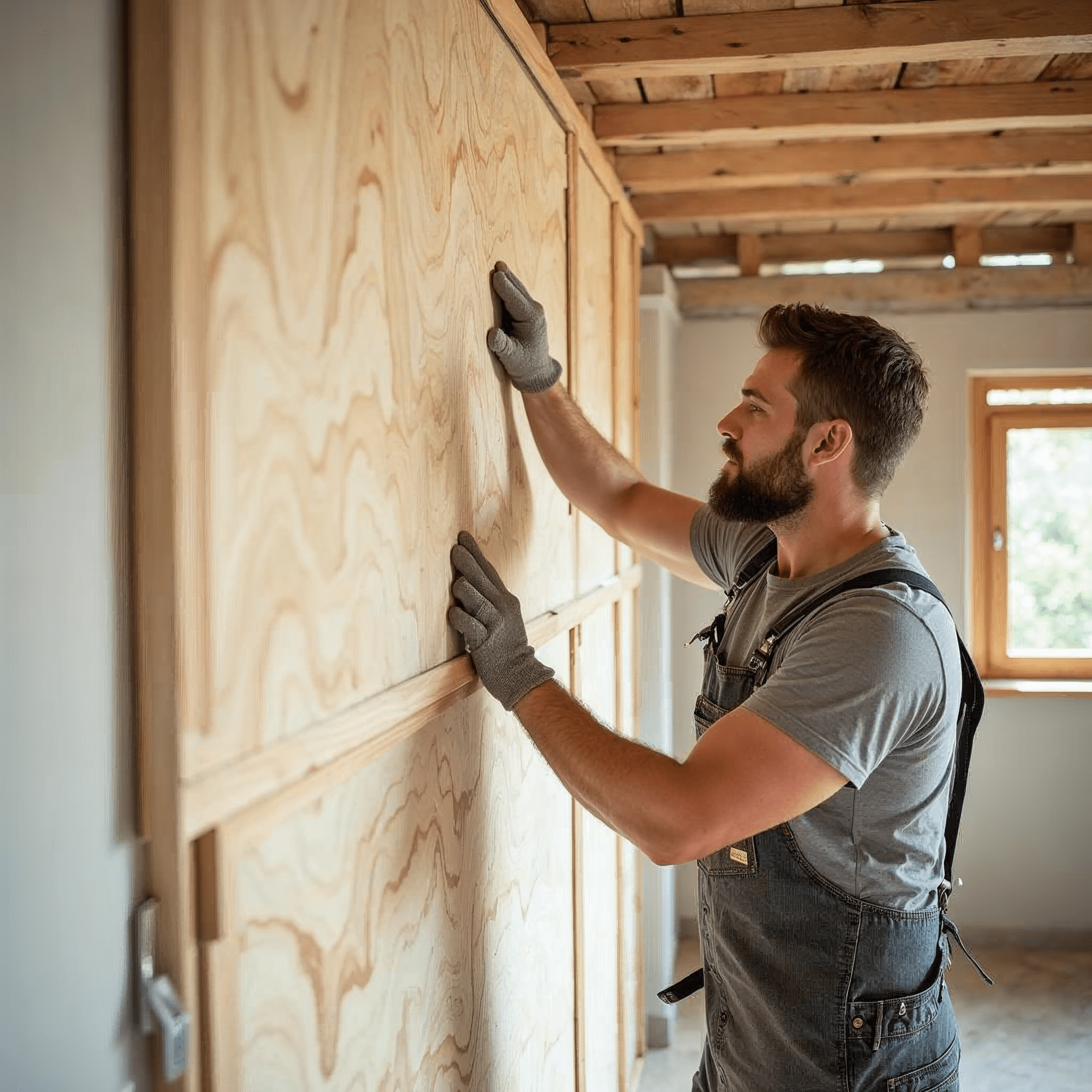 Handwerker verlegt Innend\u00e4mmung in einem Altbau in Bremen