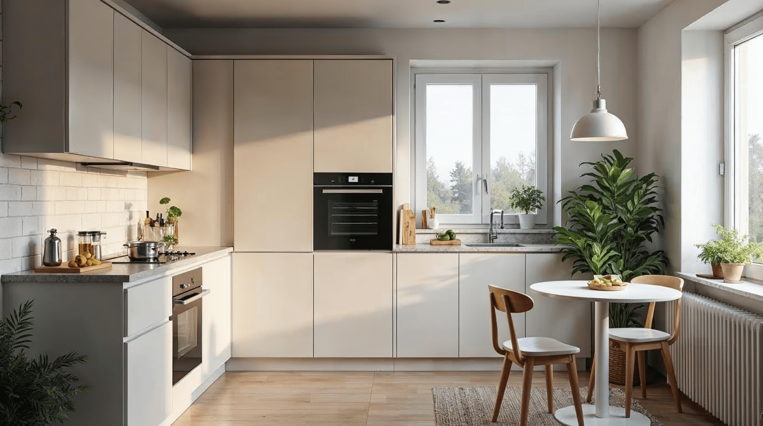 Kleine Kueche kompakt geplant in sanierter Wohnung