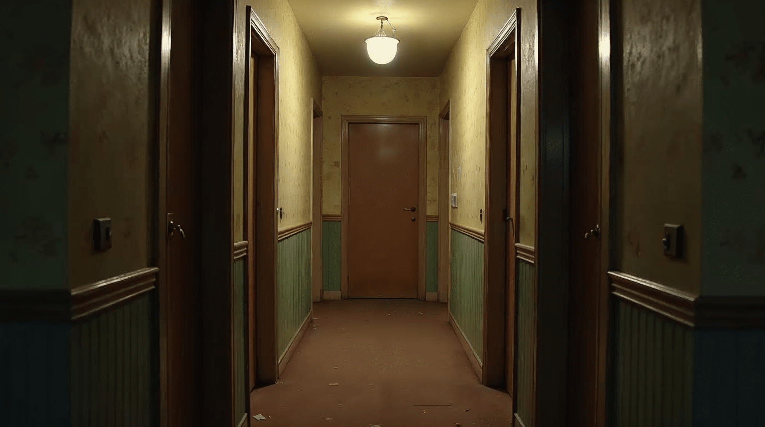 Kleine Wohnung vor der Sanierung mit altem Teppich