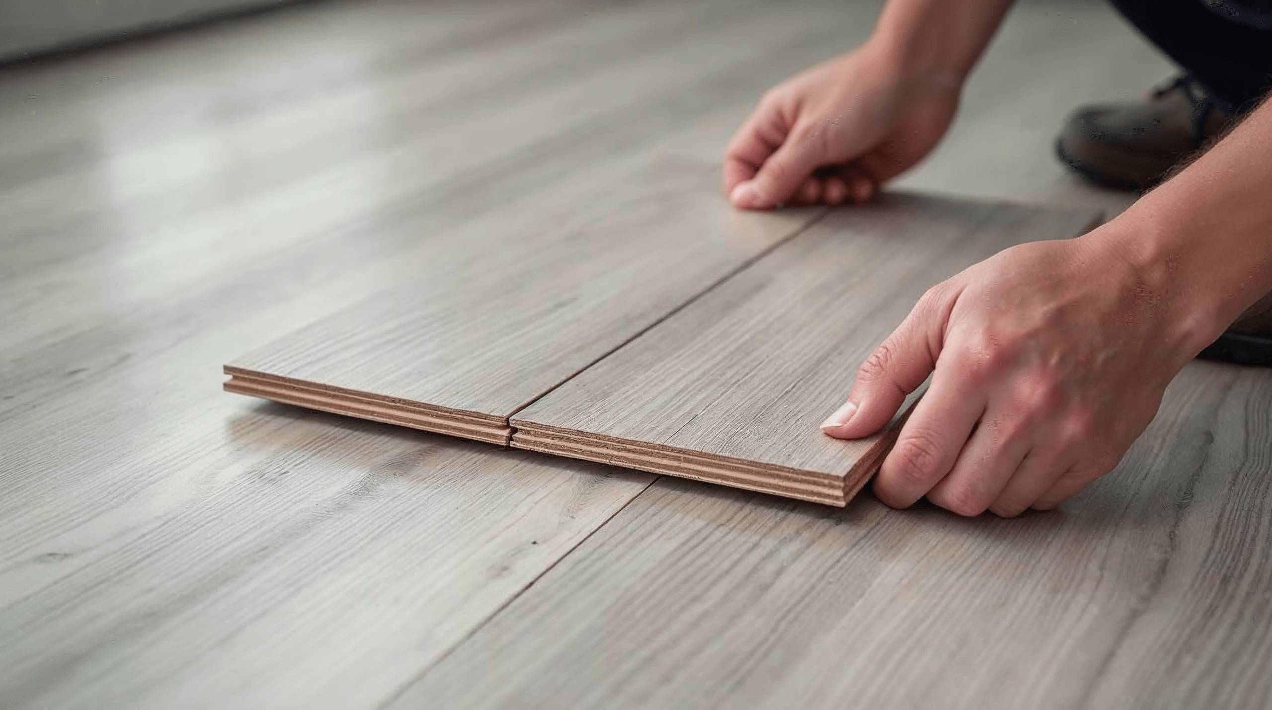 Klick-Vinyl Plankendetail mit sichtbarem Klickmechanismus