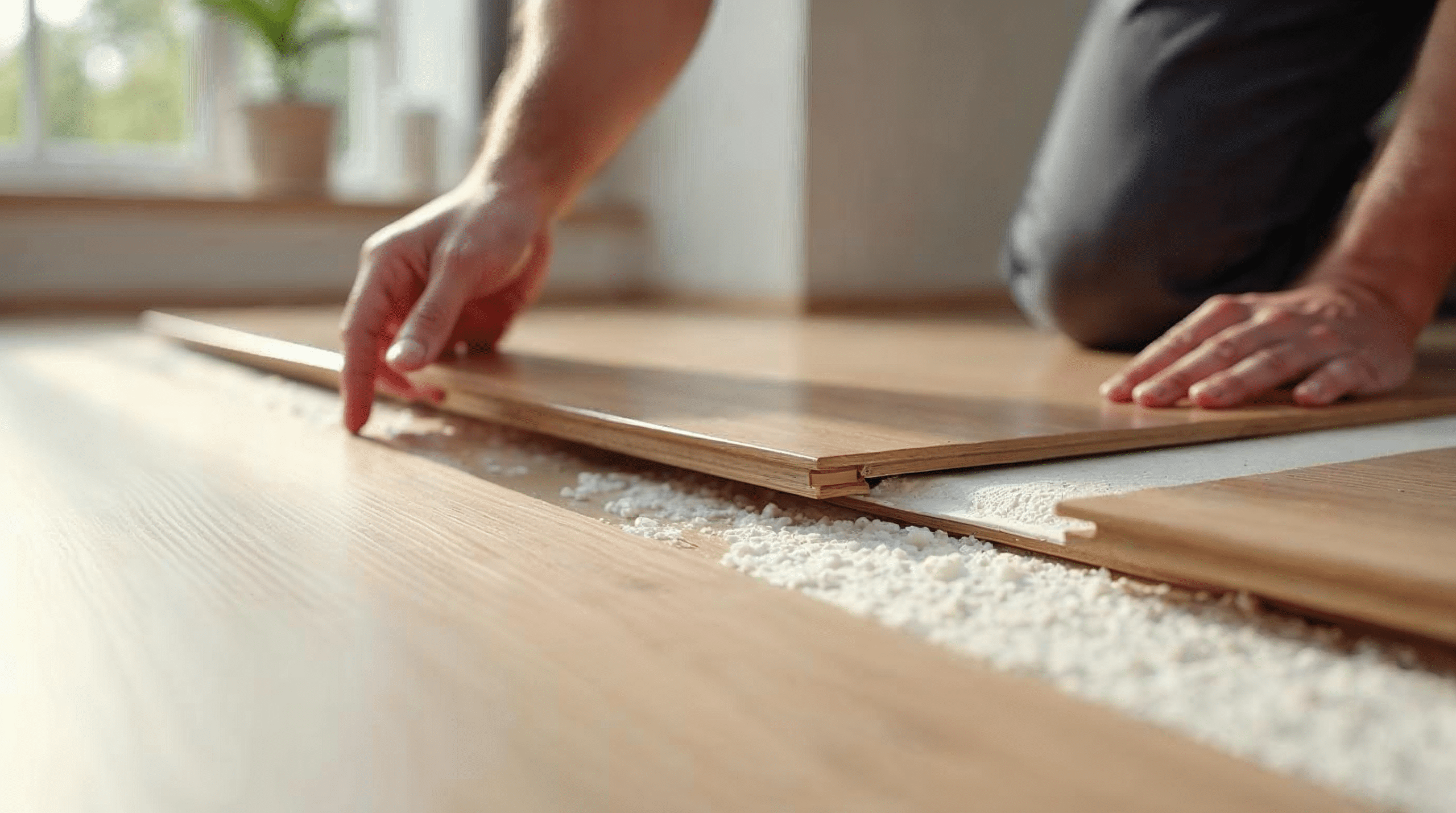 Klick-Vinyl Planke wird im Winkel eingesetzt