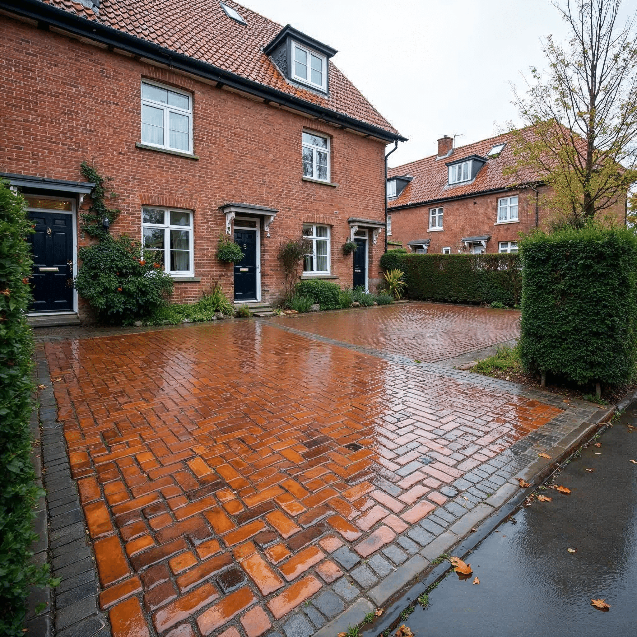 Fertig gepflasterte Klinker-Einfahrt an einem Reihenhaus in Bremen