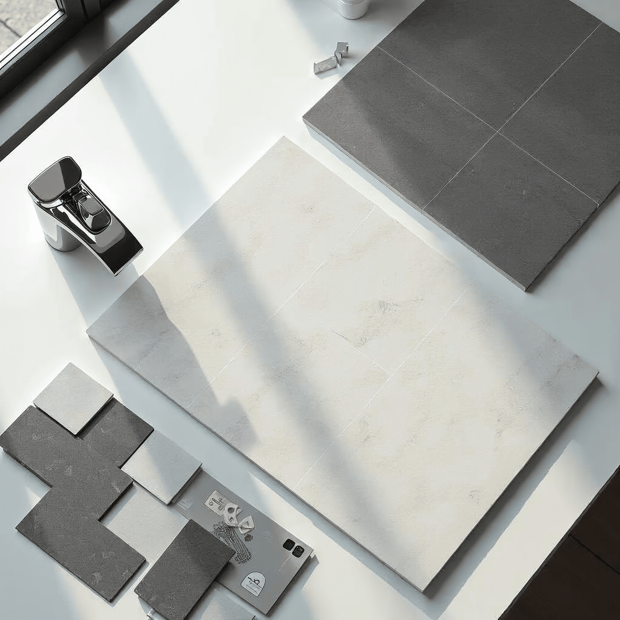 Materialauswahl für die Badsanierung: Fliesen, Armaturen und Sanitärobjekte in verschiedenen Preisklassen