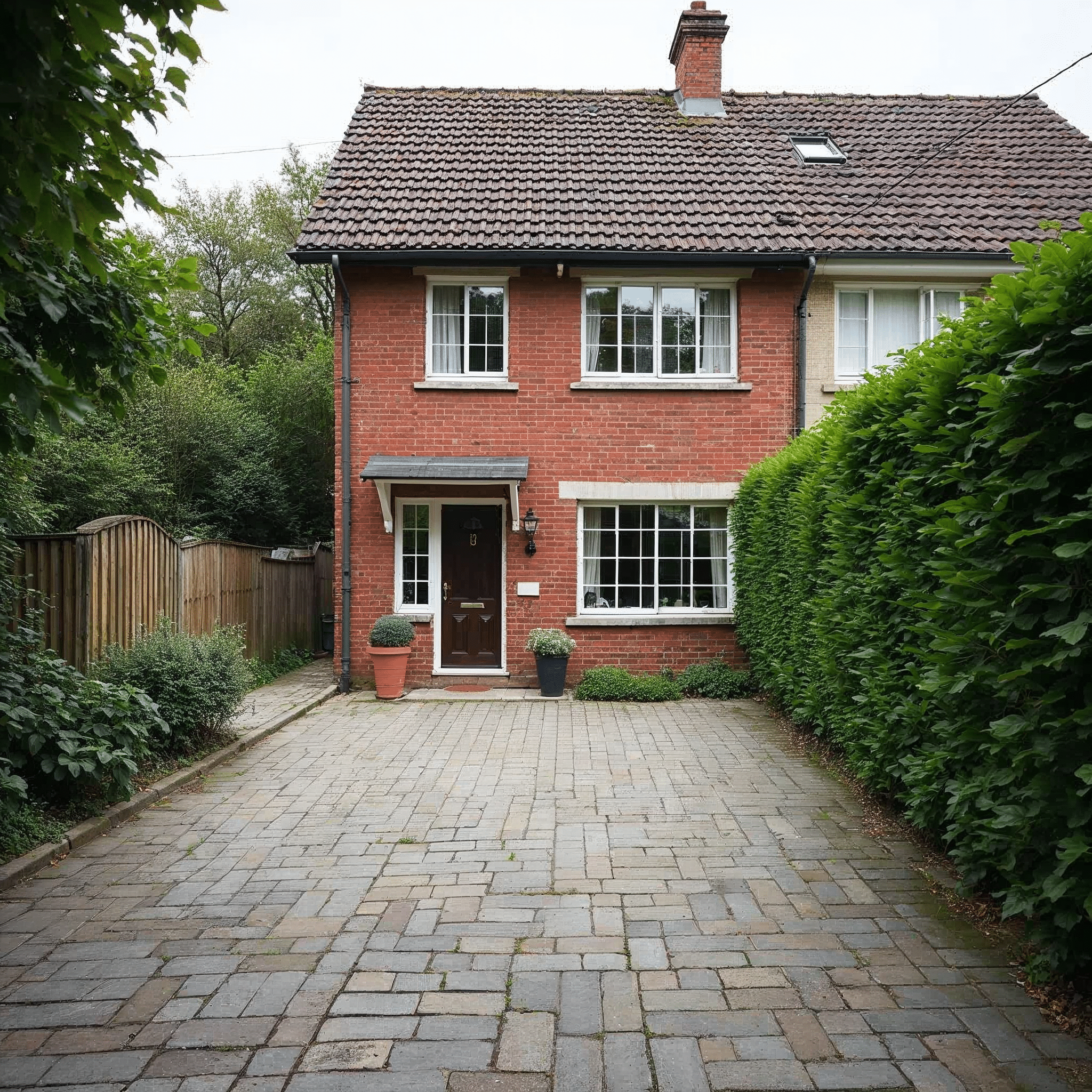 Einfahrt aus grauem Granit Natursteinpflaster vor einem schlichten Einfamilienhaus in Bremen