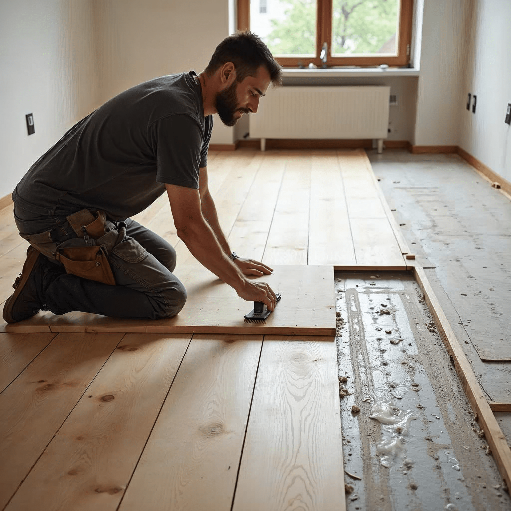 Verlegung von Mehrschichtparkett auf Estrich mit Fußbodenheizung