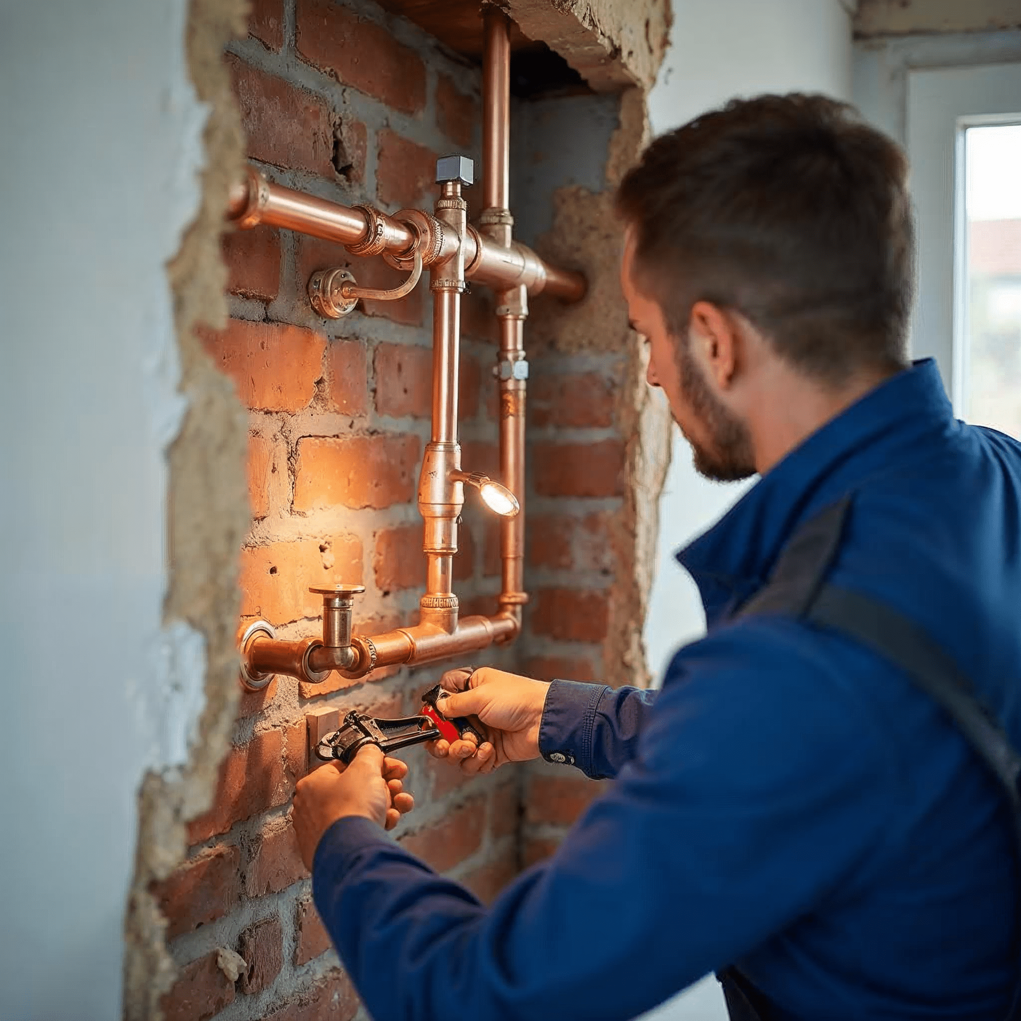 Rohinstallation der Sanitärleitungen bei einer Badsanierung: Neue Wasser- und Abwasserleitungen in der Wand