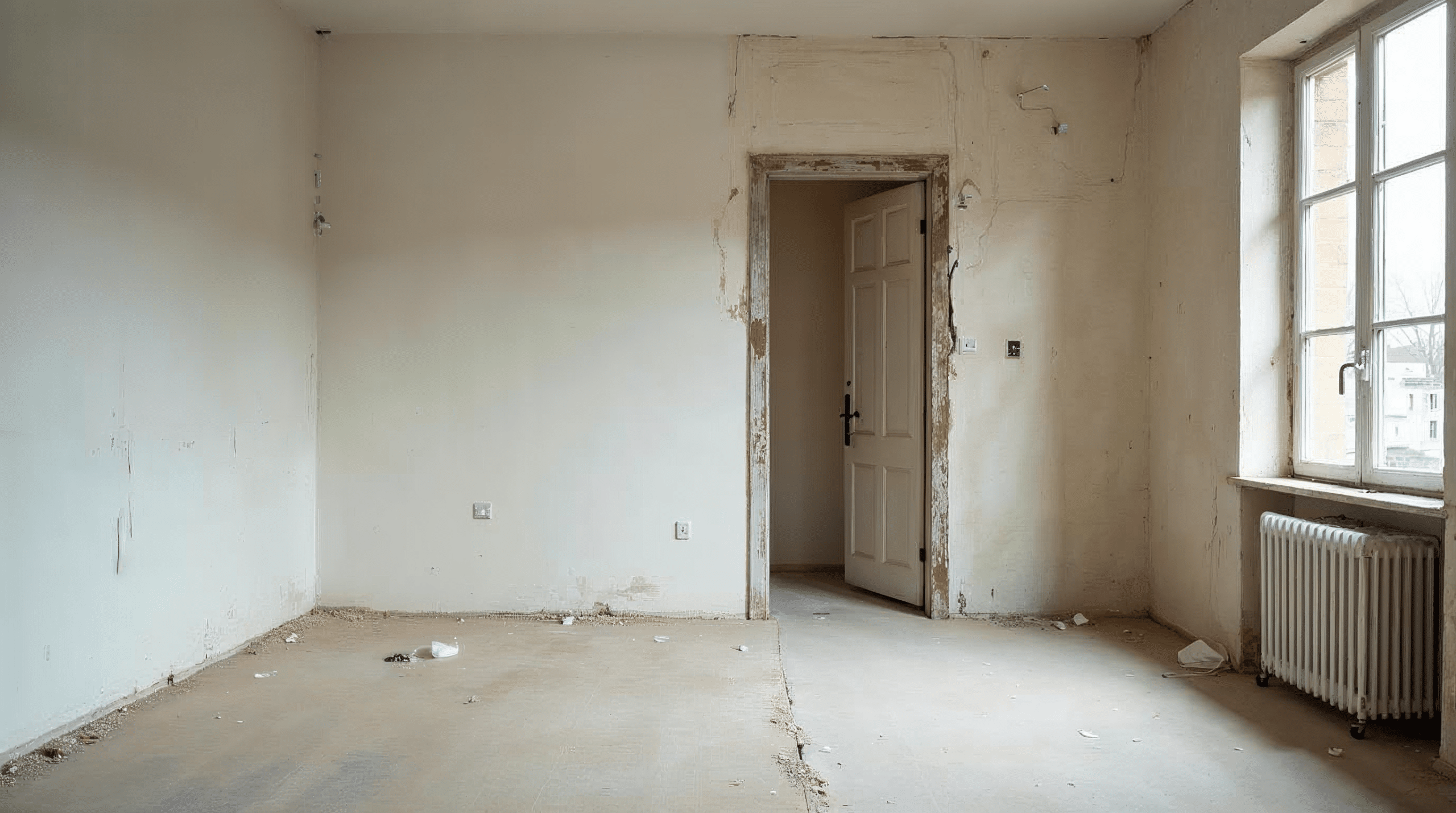 Haus mit fertigen und unfertigen Sanierungsphasen