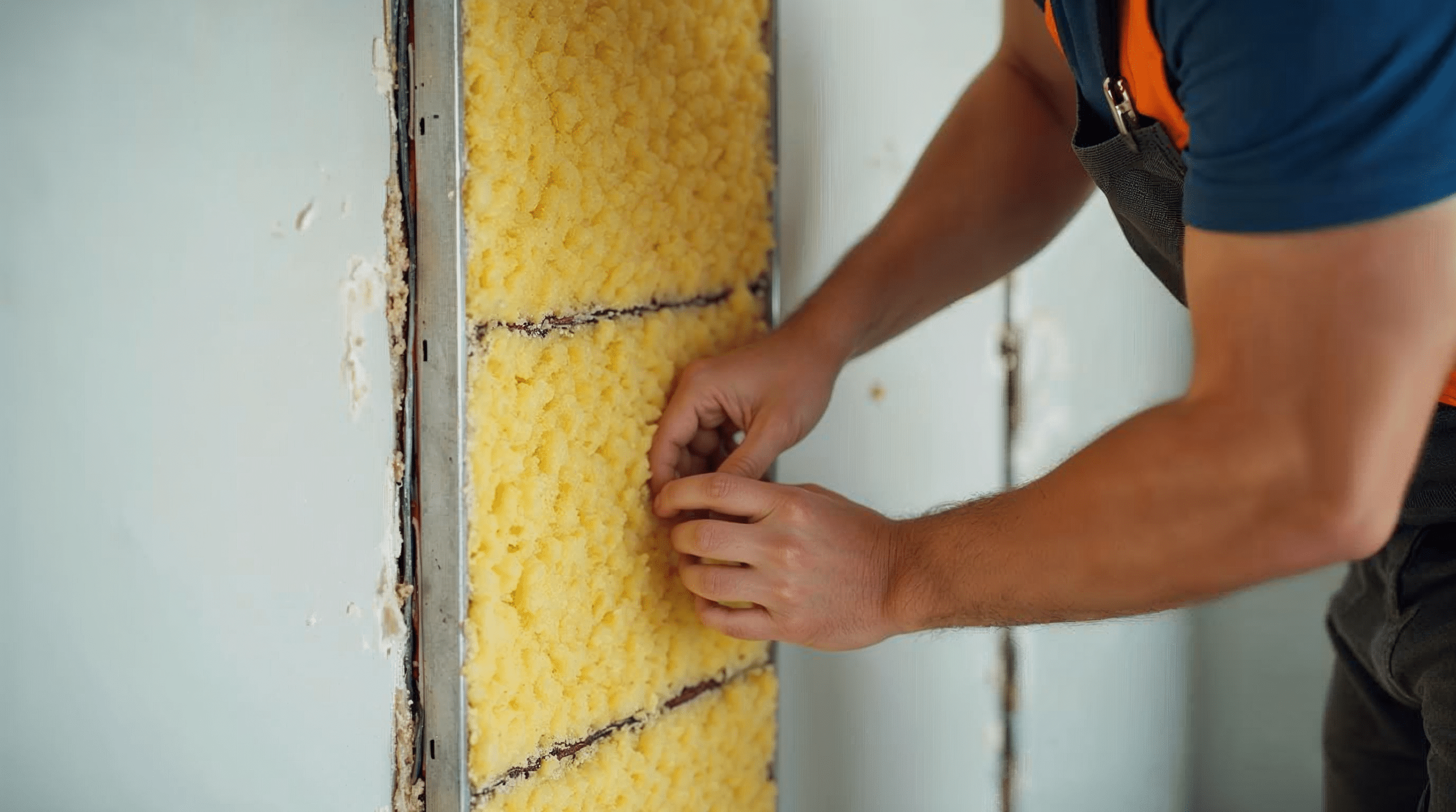 Mineralwolle Schalldämmung wird in Trockenbauwand eingelegt