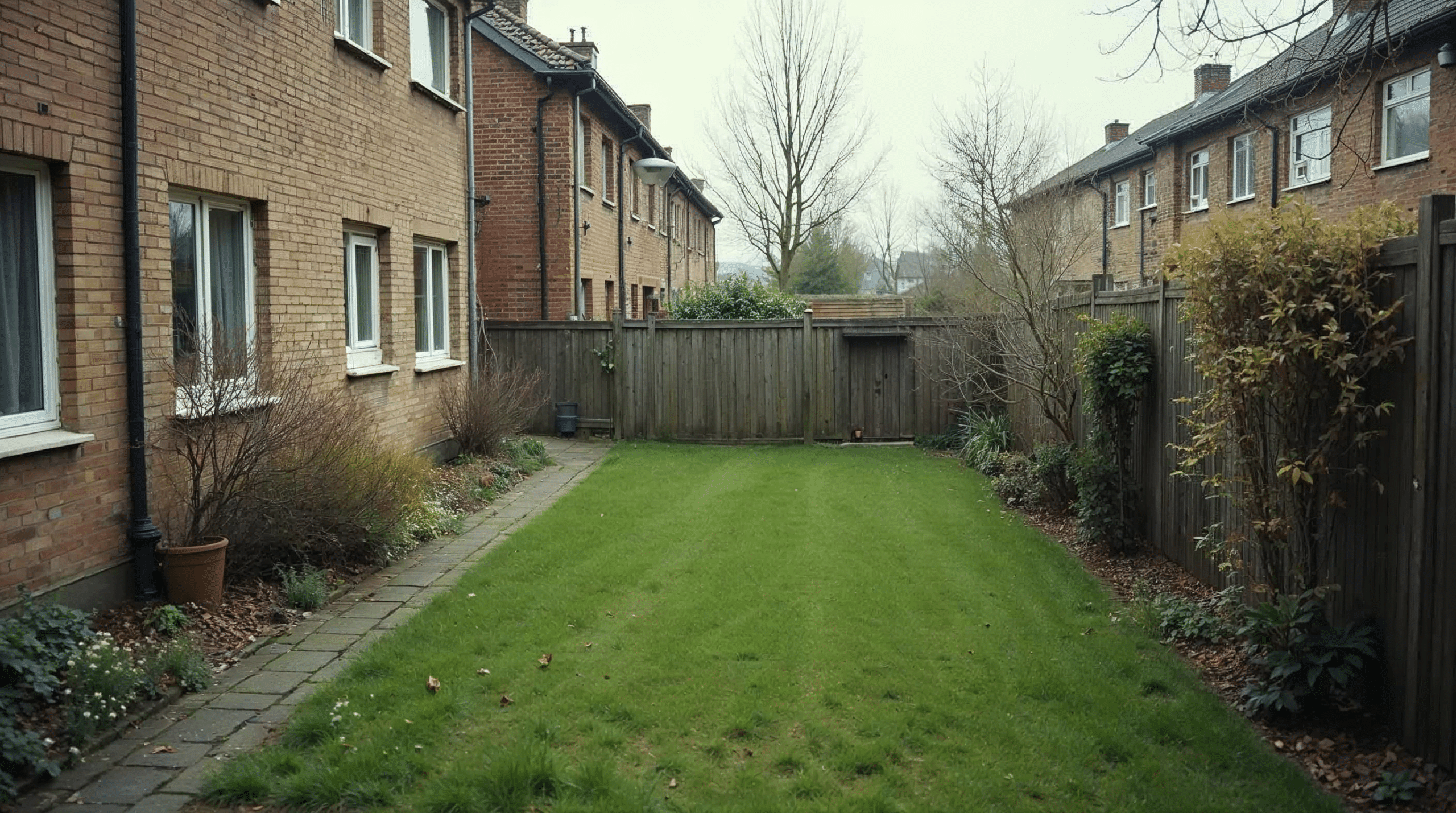 Schmaler Reihenhausgarten von oben gesehen
