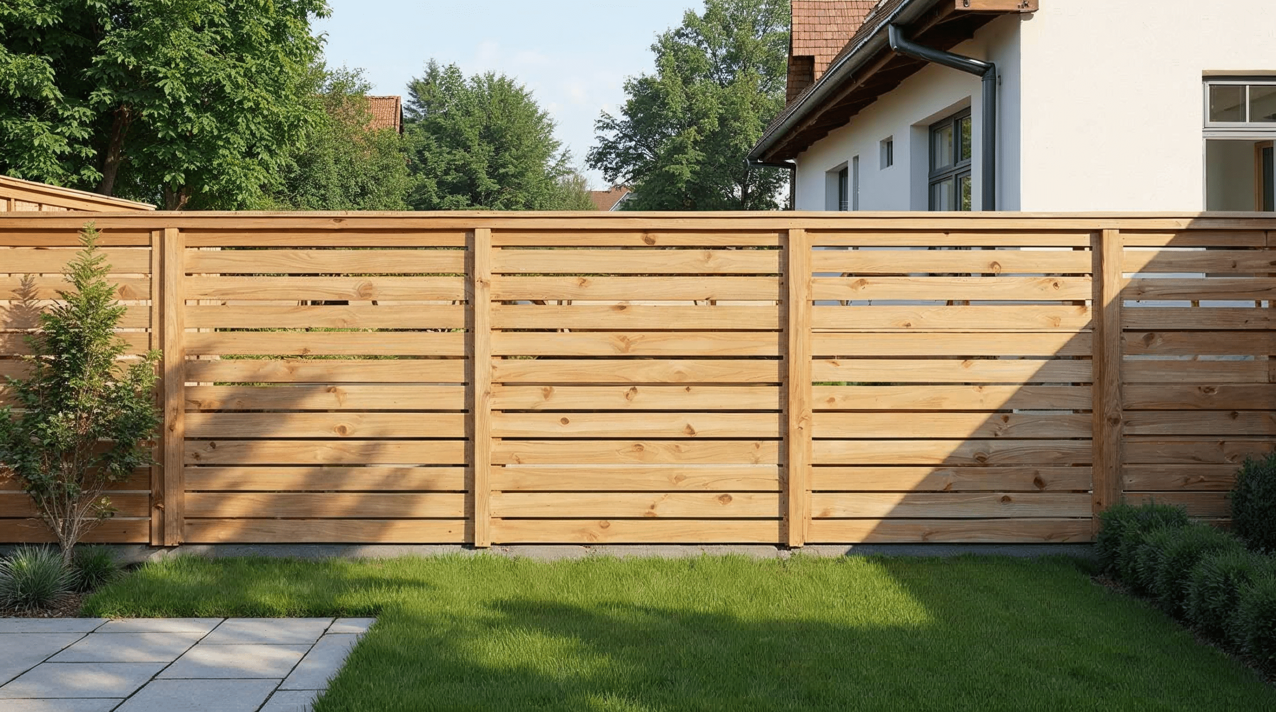 Holz-Sichtschutzzaun aus Lärche im Wohngarten