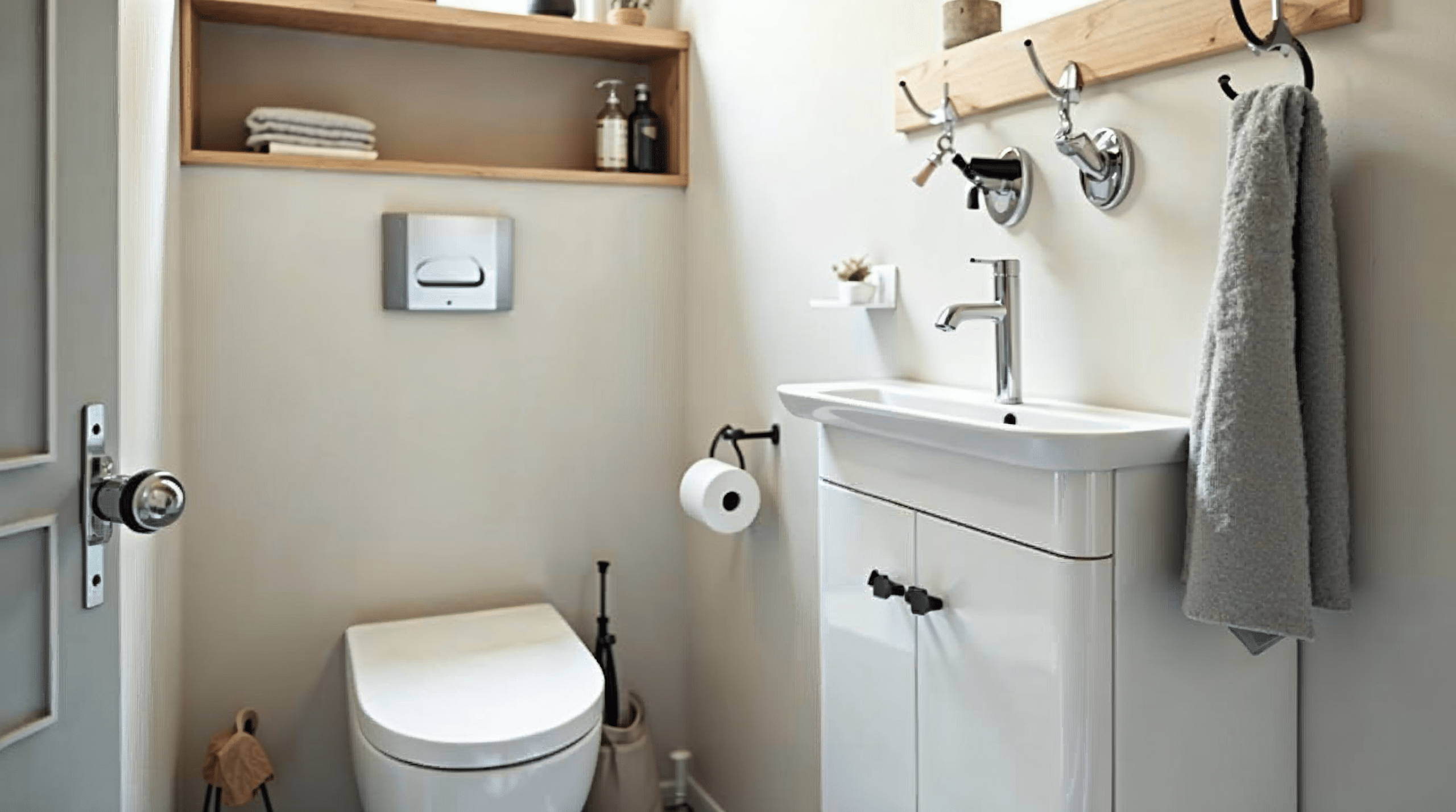 Clevere Stauraumloesungen in einem kleinen Gäste-WC