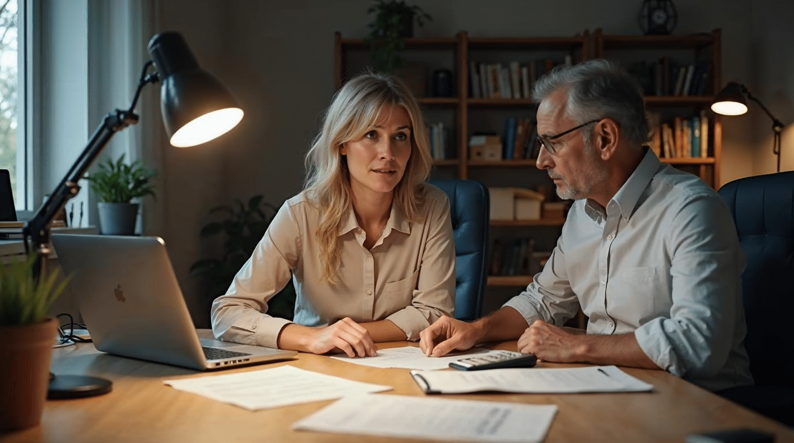 Steuerberaterin bespricht mit einem Ehepaar in Bremen die Absetzbarkeit einer Haussanierung