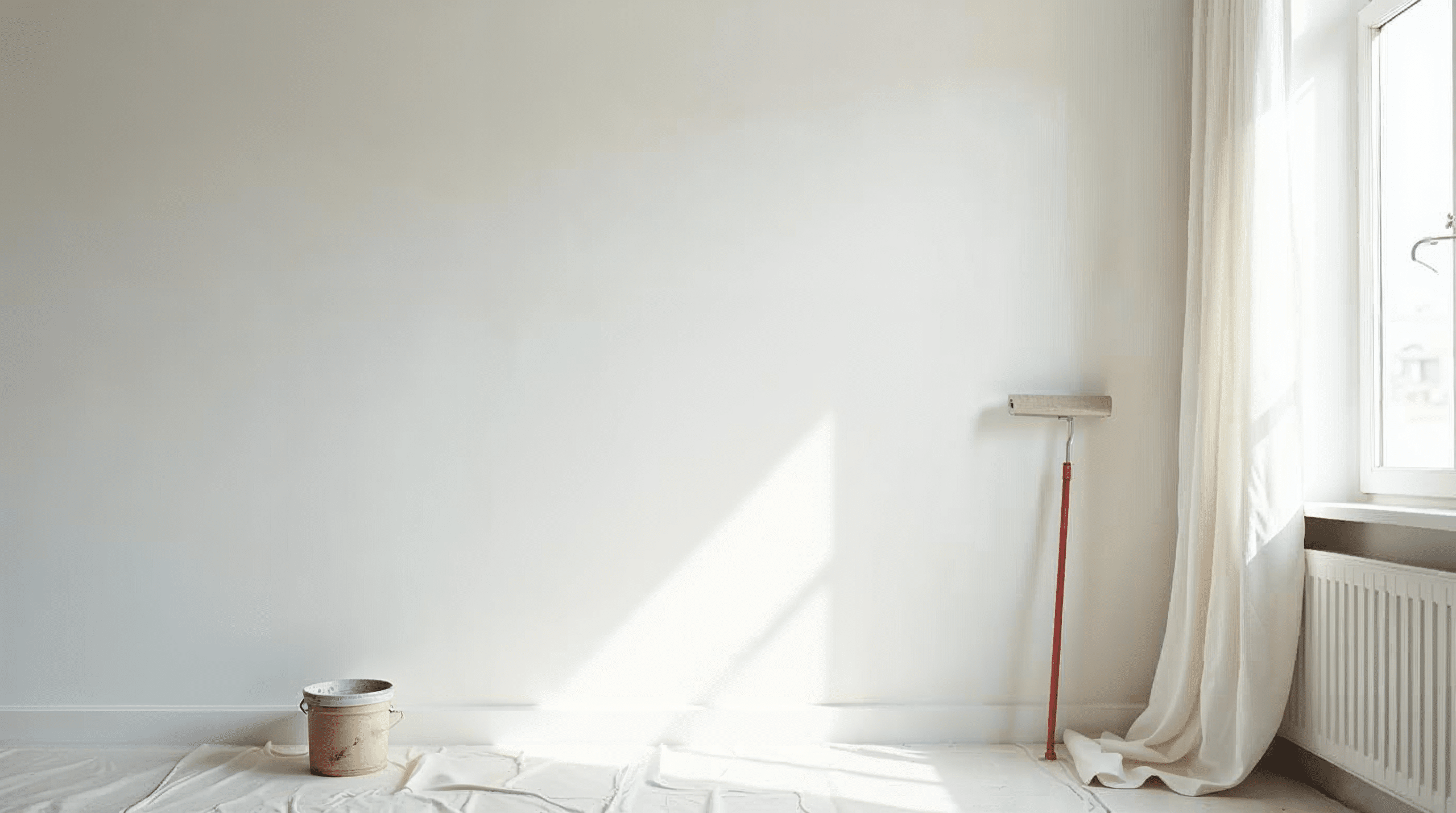 Wand wird in einer leeren Mietwohnung weiß gestrichen