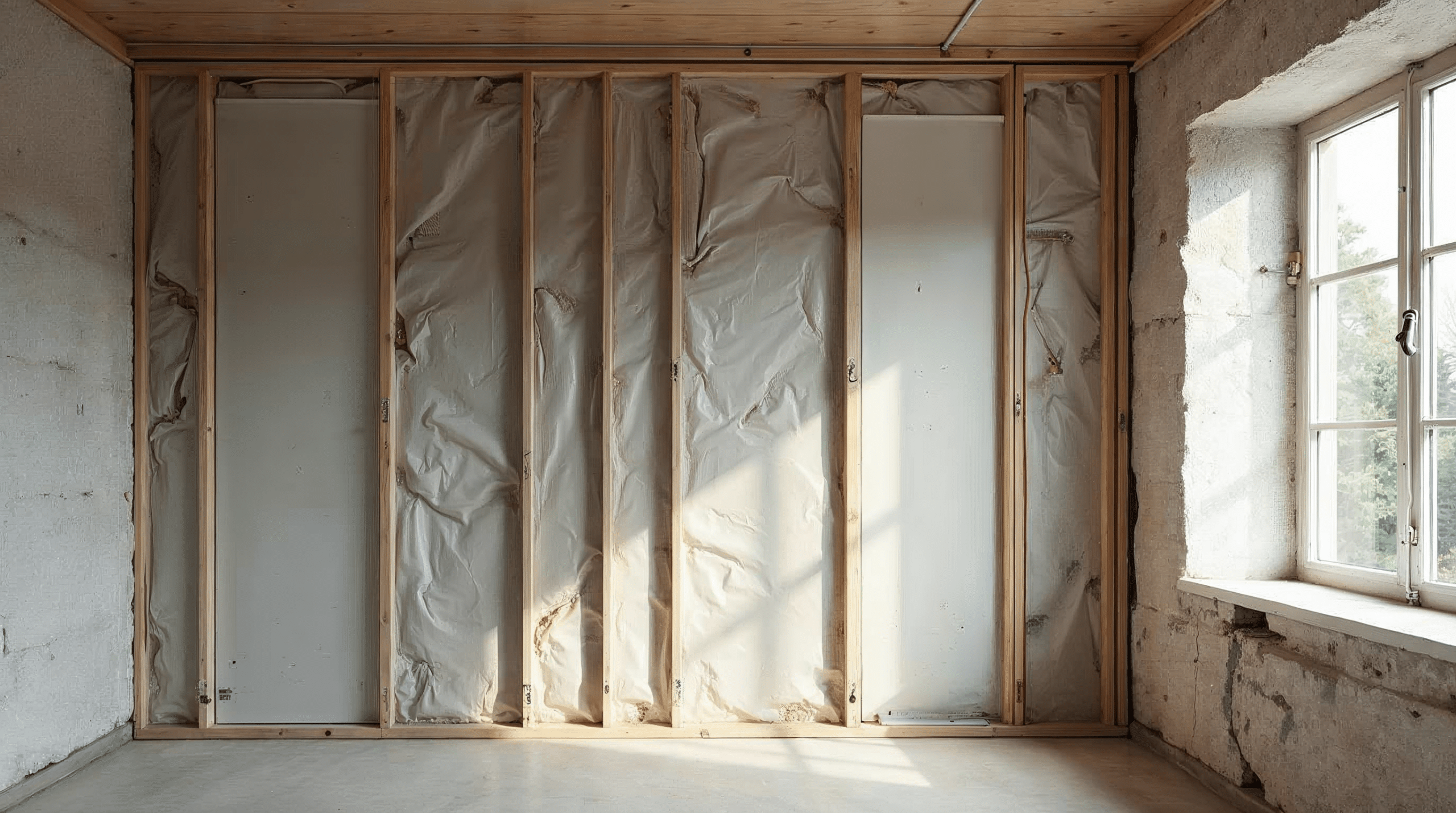 Trockenbau-Vorsatzschale vor einer alten Mauerwand mit Dämmung