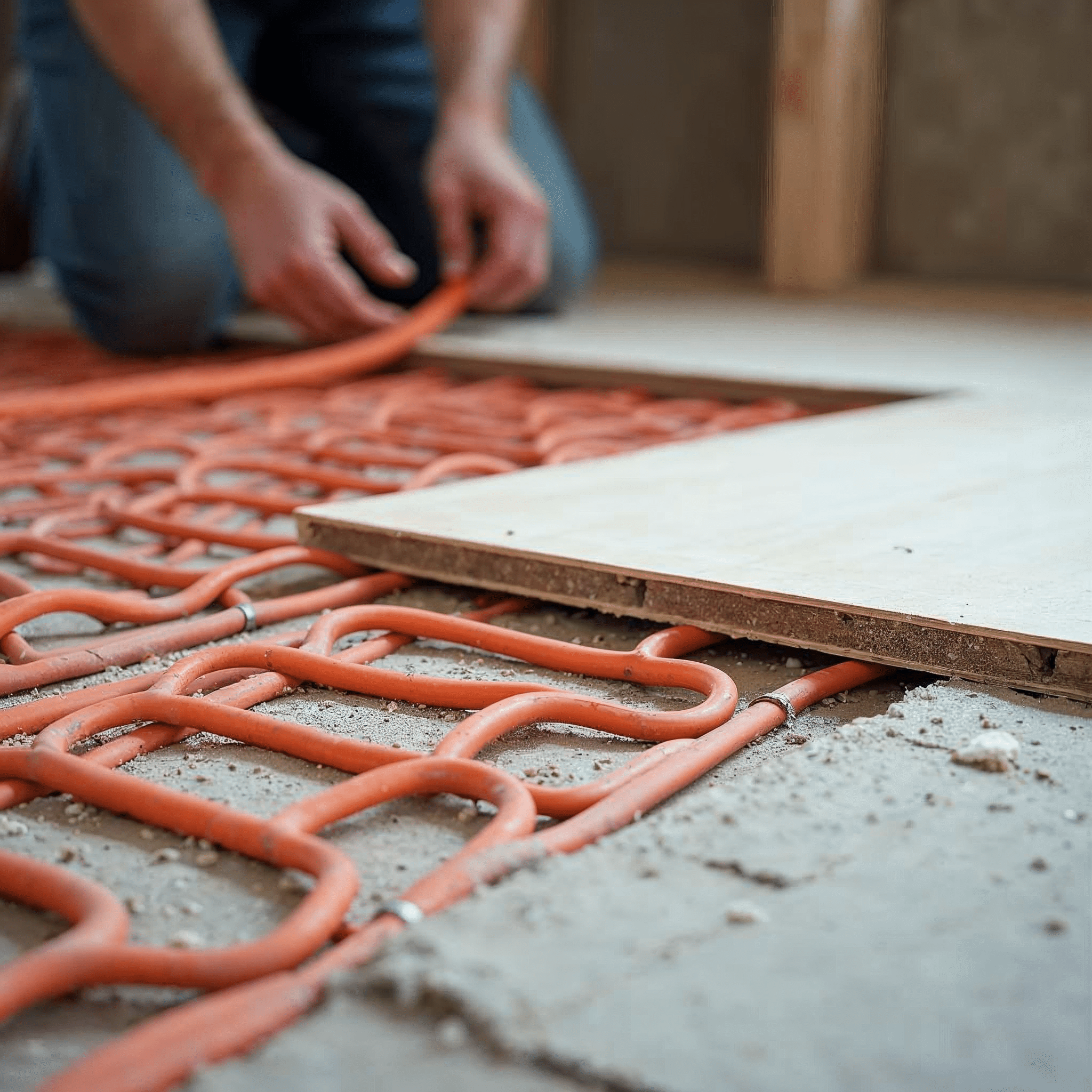 Trockenestrich-System mit eingelegten Heizungsrohren für die Fußbodenheizung-Nachrüstung