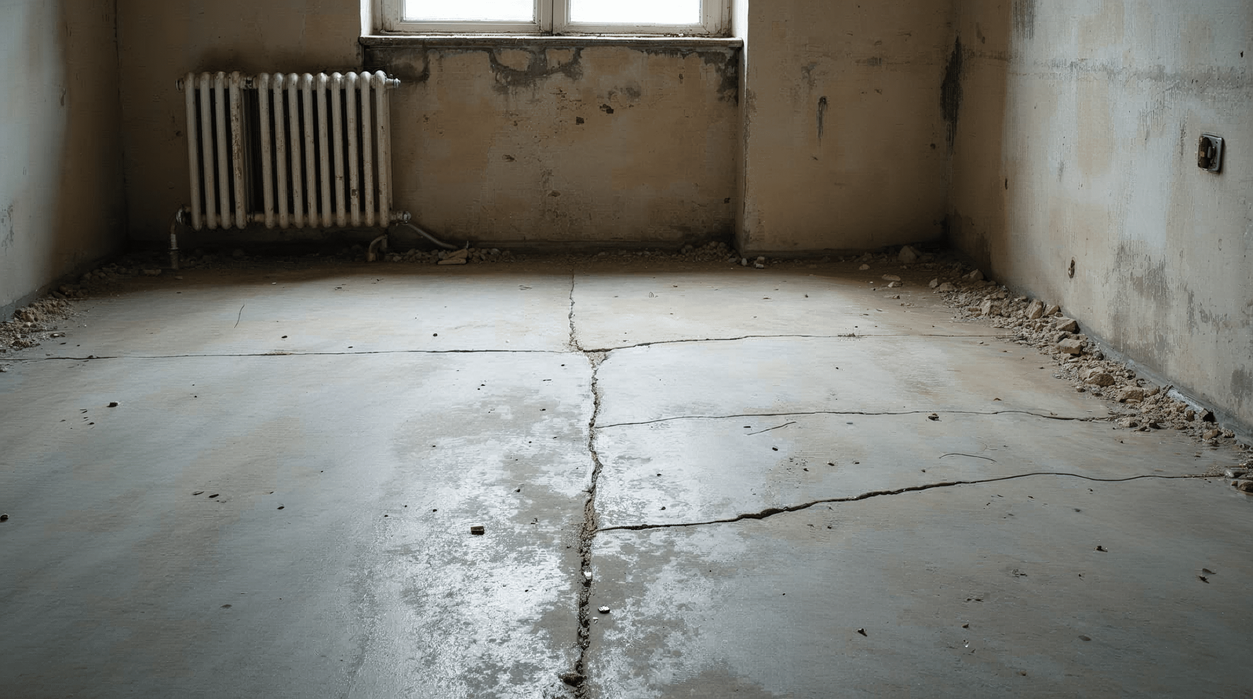 Alter unebener Estrich mit Rissen und Vertiefungen