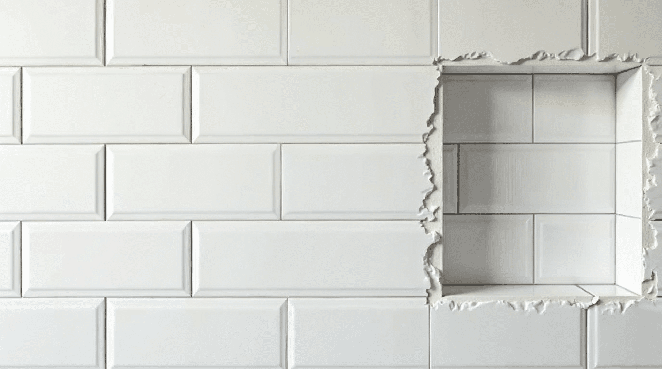 Wandfliesen werden im Badezimmer verlegt mit sichtbarem Fliesenkleber