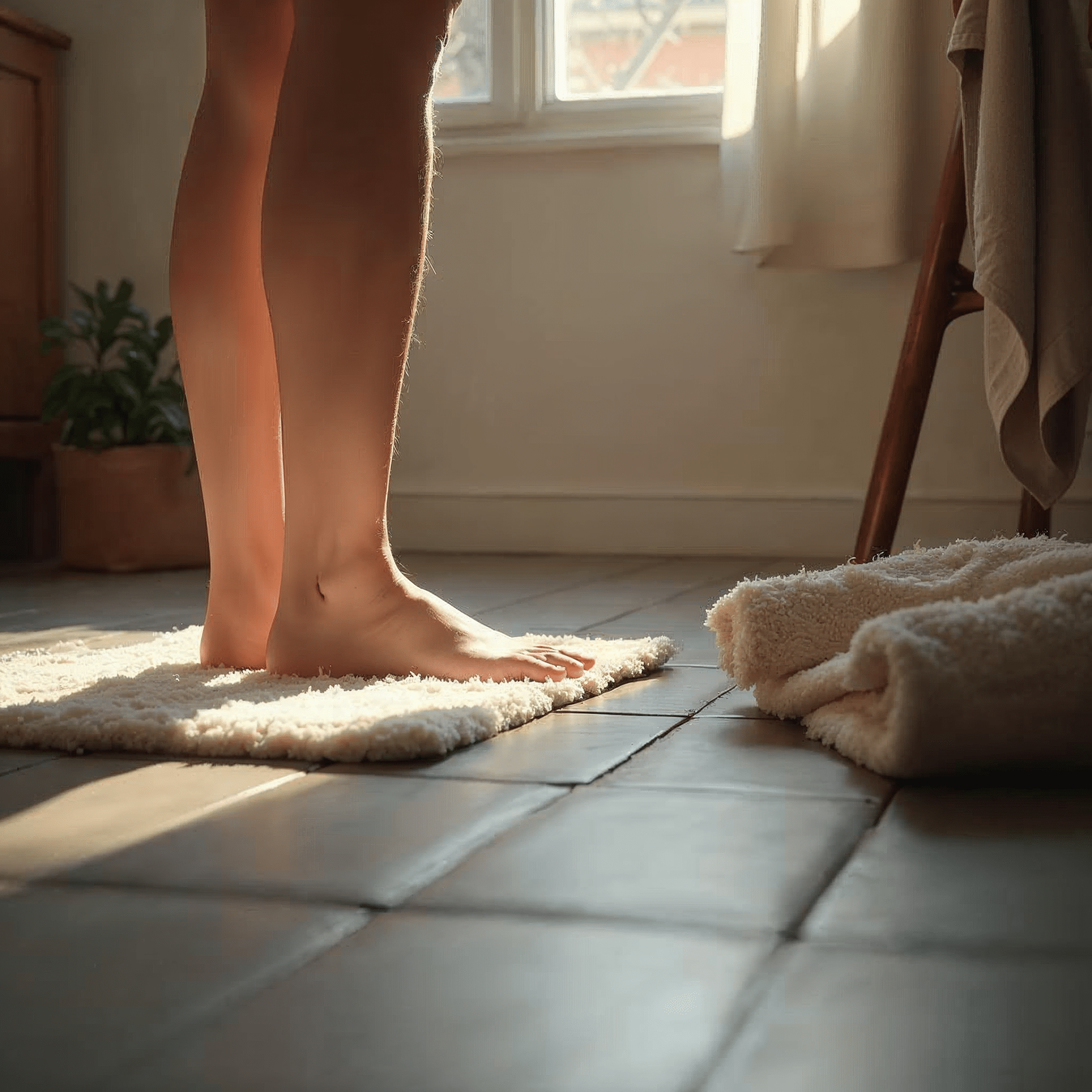 Warmer Fliesenboden im sanierten Bad eines Bremer Reihenhauses