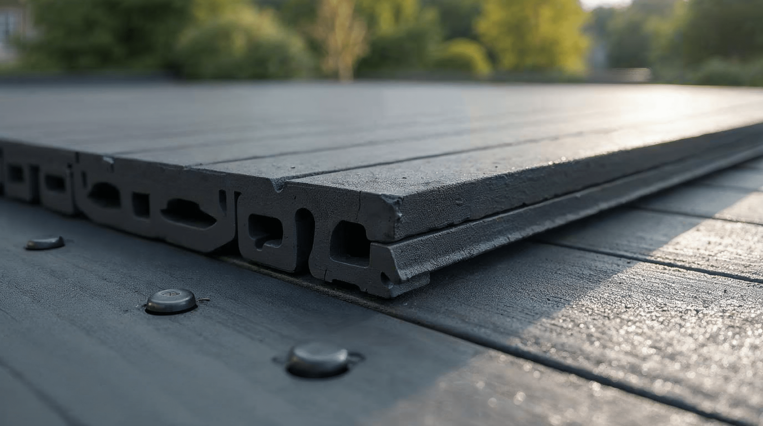 WPC-Terrassendielen werden auf Aluminiumunterkonstruktion verlegt